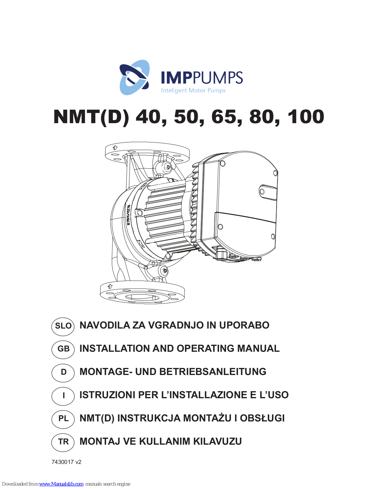 IMP PUMPS NMT 40, NMT 50, NMT 100, NMT 65, NMT 80 Installation And Operating Manual