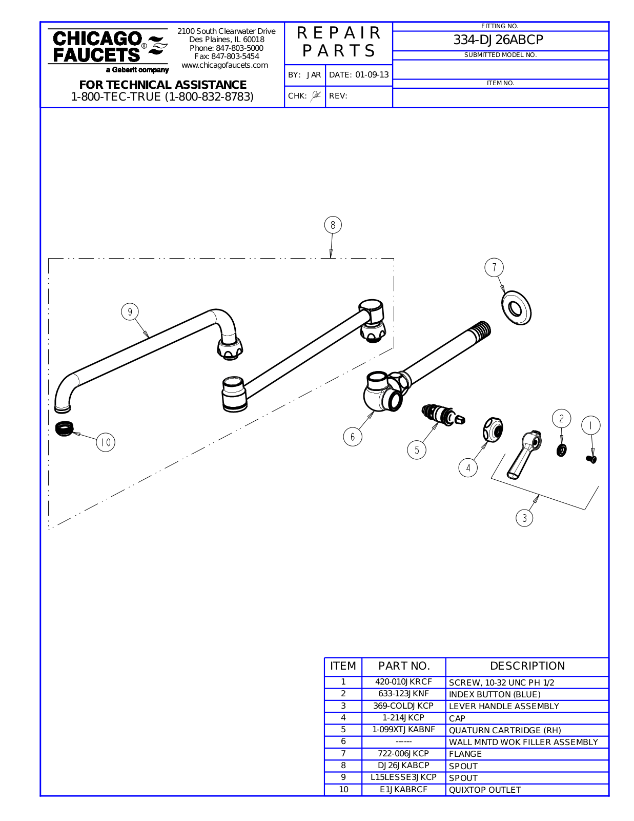 Chicago Faucet 334-DJ26AB Parts List