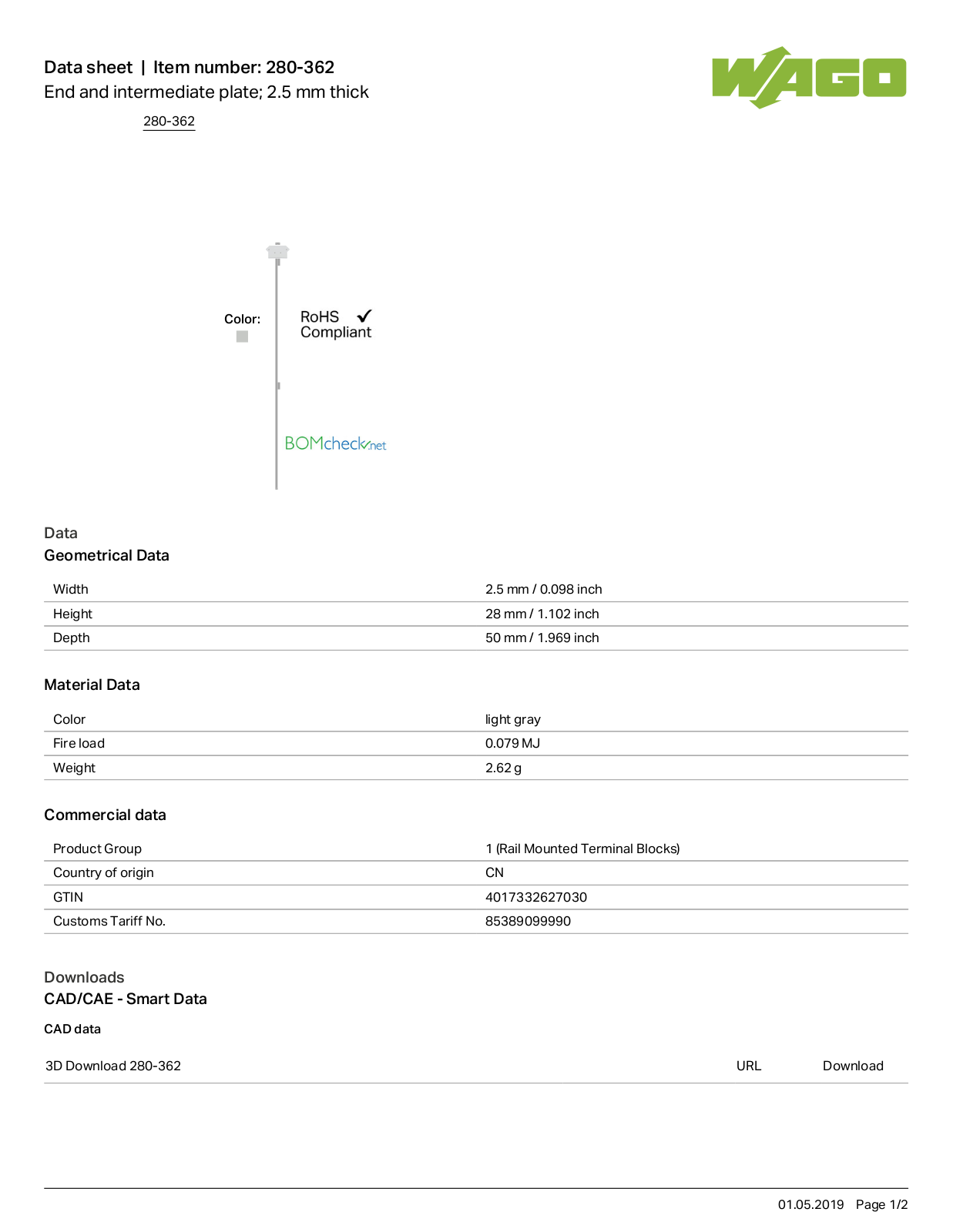 Wago 280-362 Data Sheet