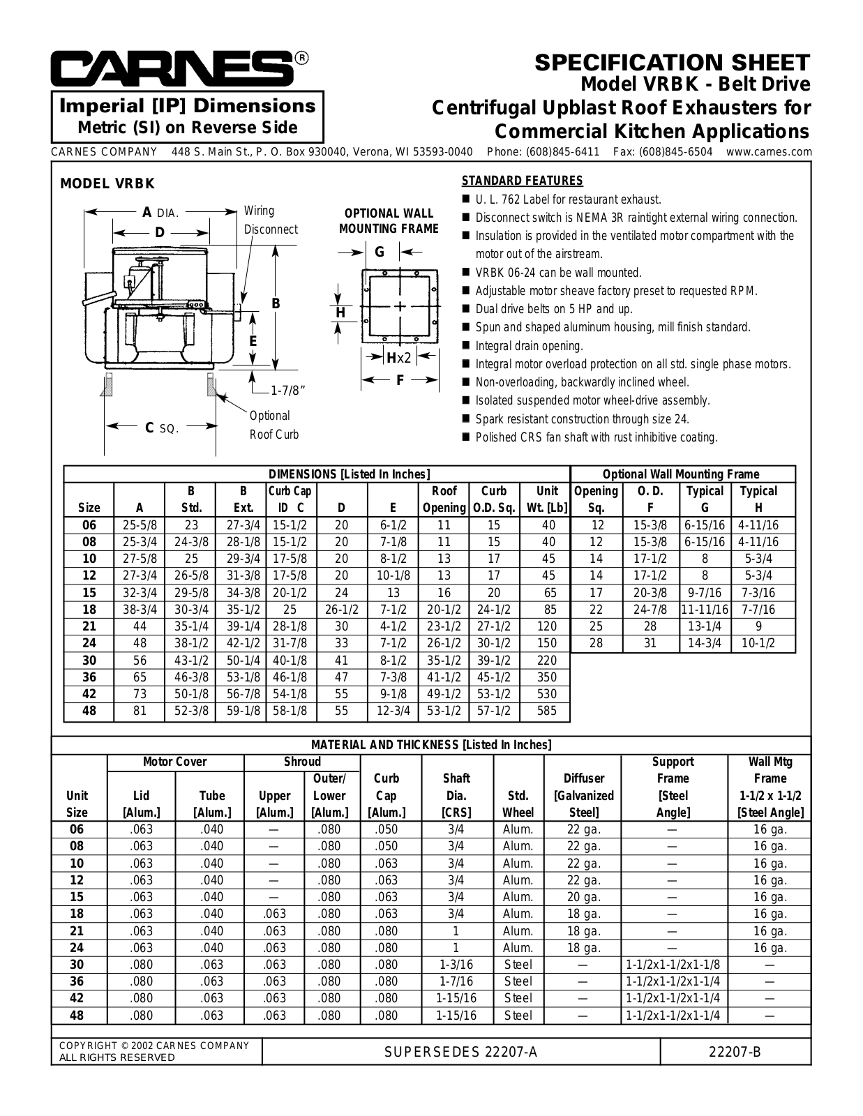 Carnes VRBK User Manual