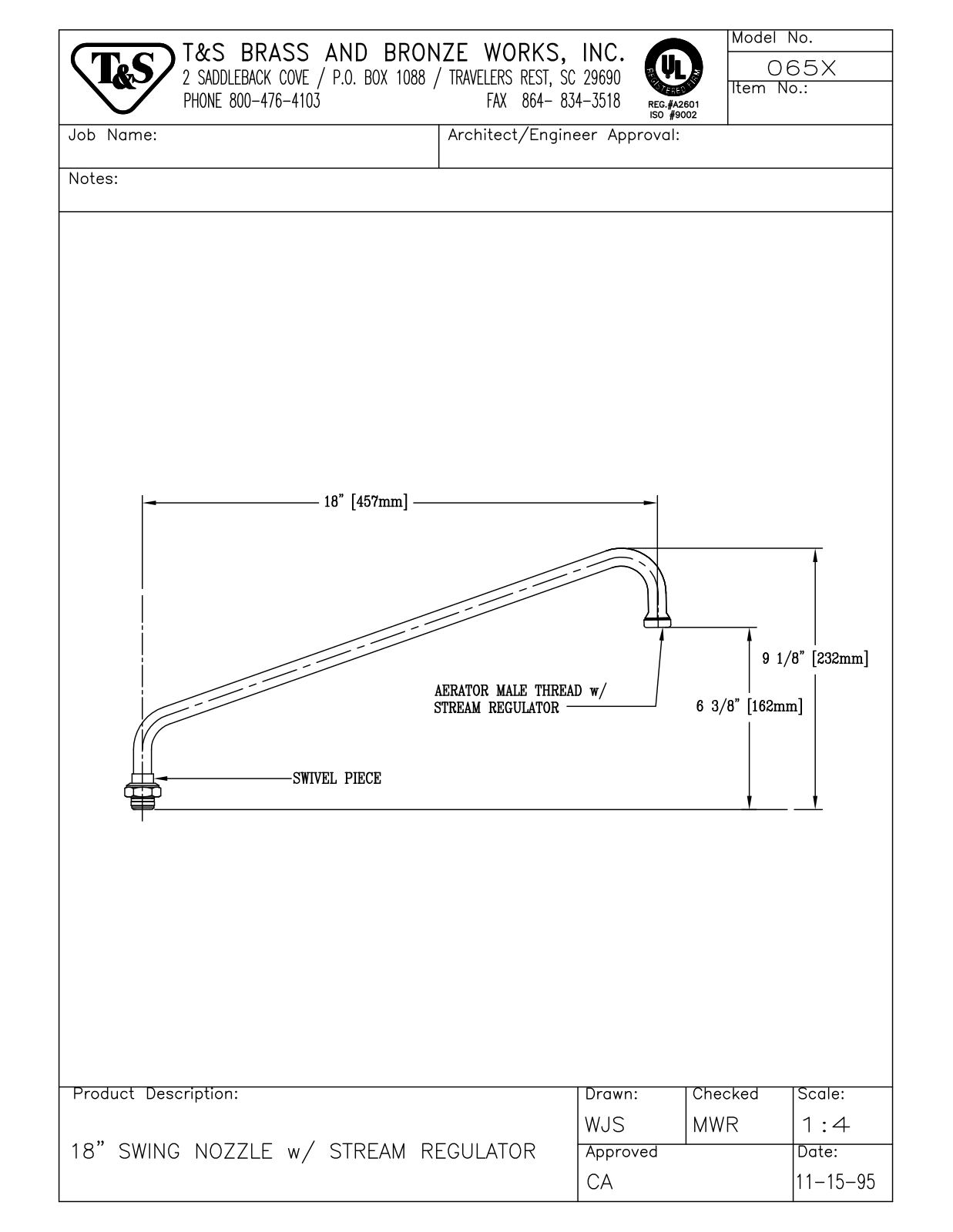 T & S Brass & Bronze Works 065X General Manual