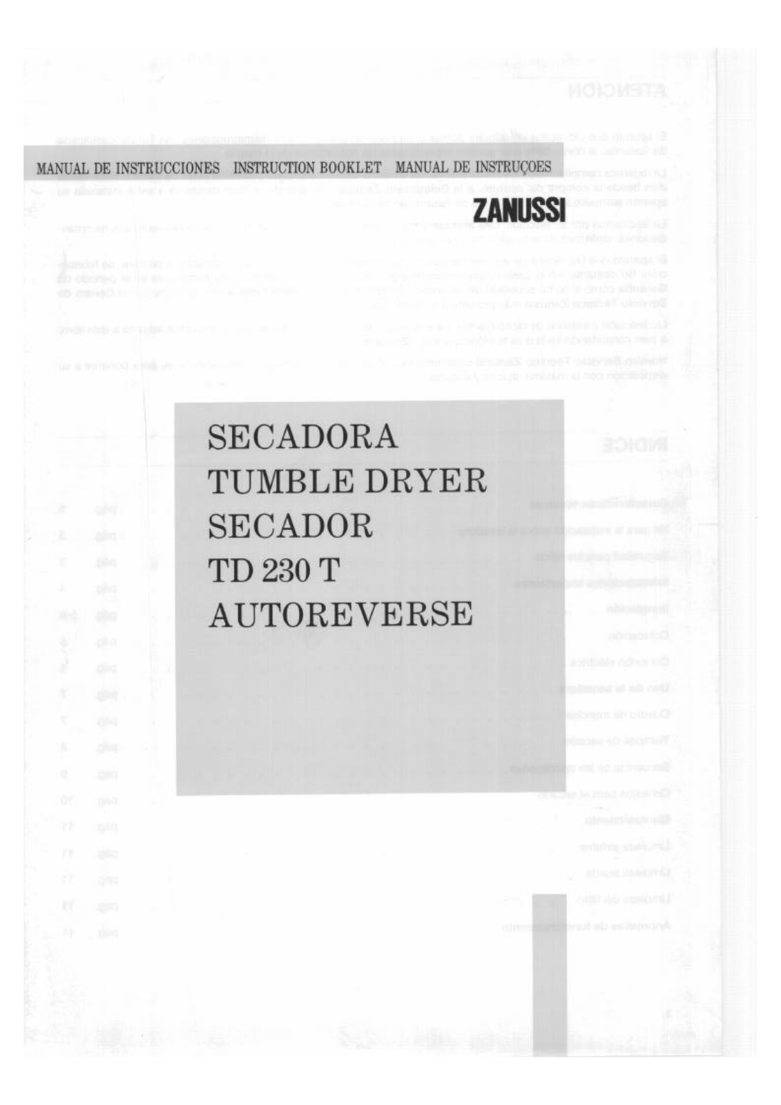 Zanussi TD230T User Manual