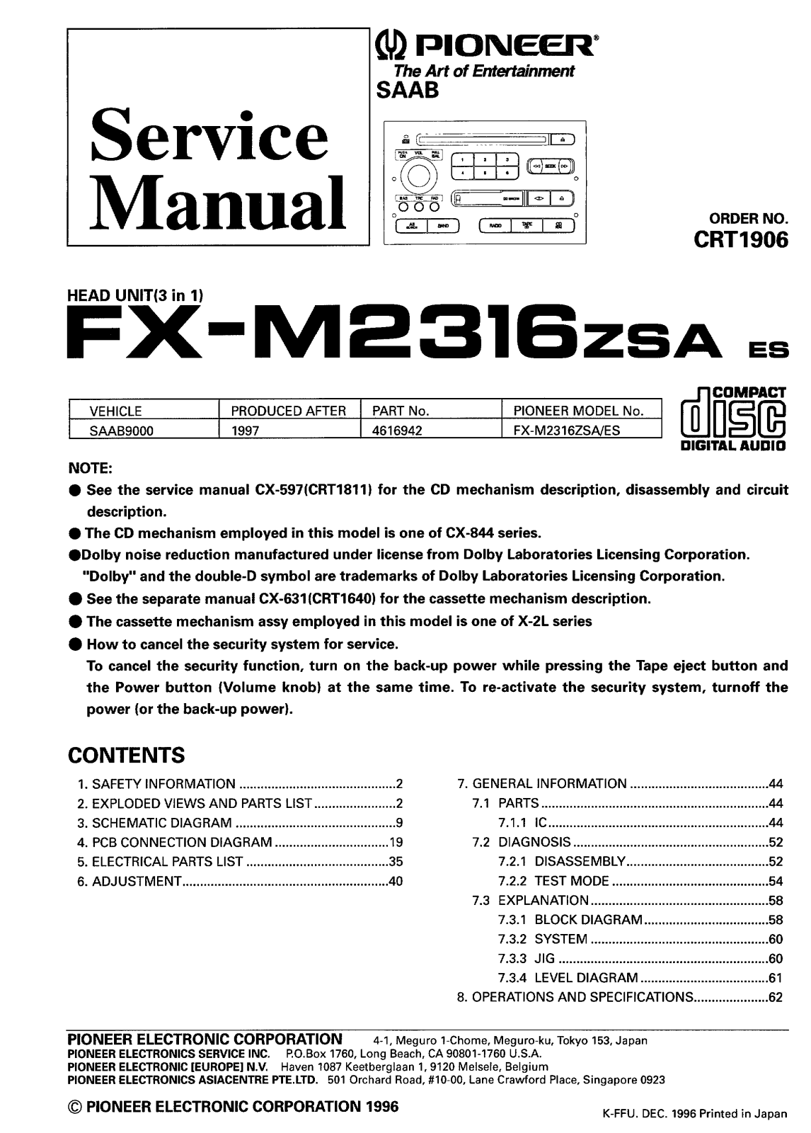 Pioneer FXM-2316 Service manual