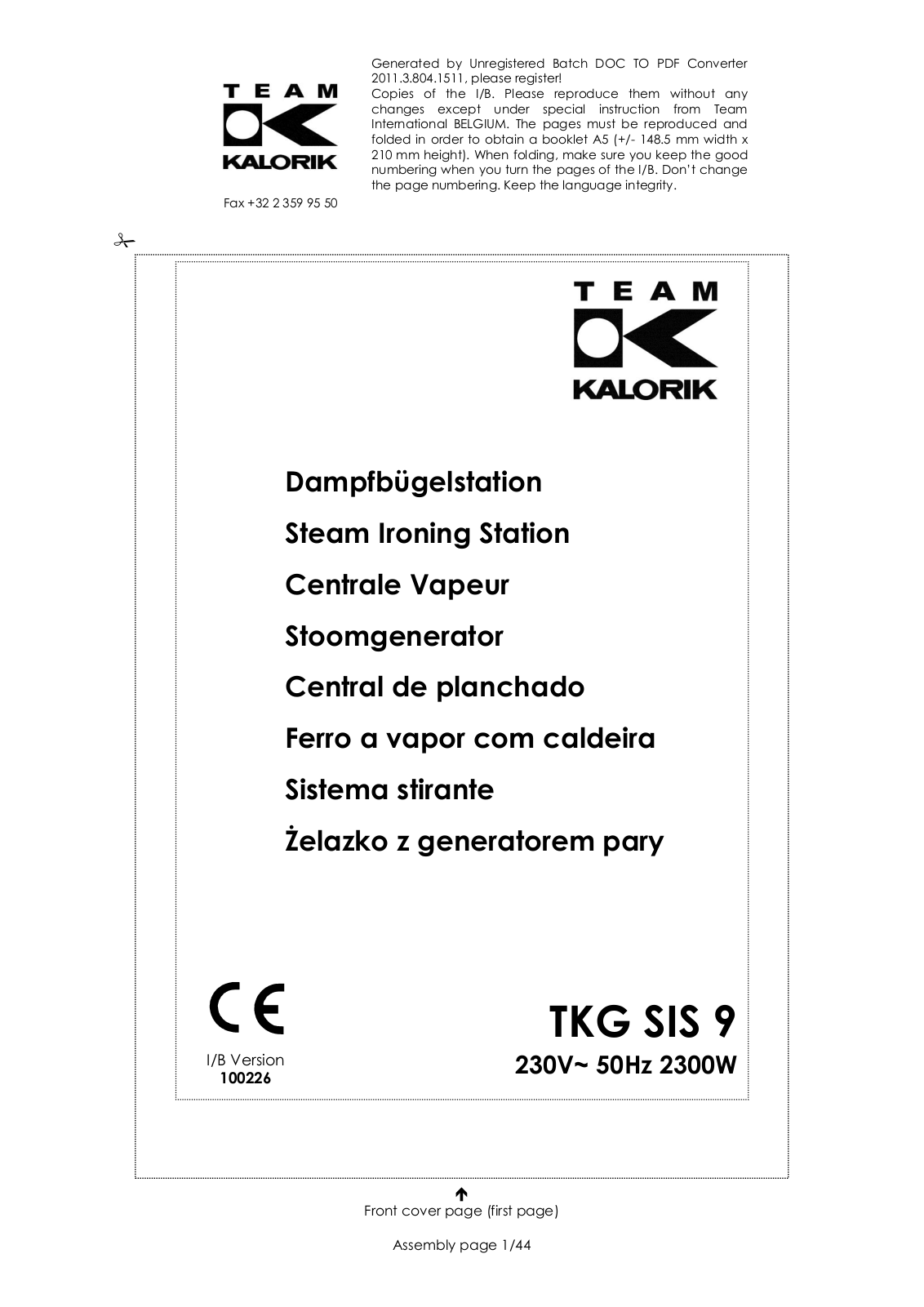 Kalorik TKG SIS 9 User Manual