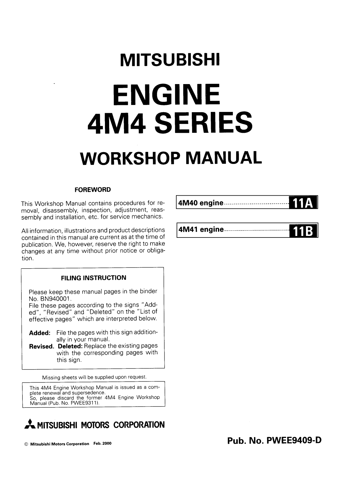 Mitsubishi 4M4 Workshop Manual