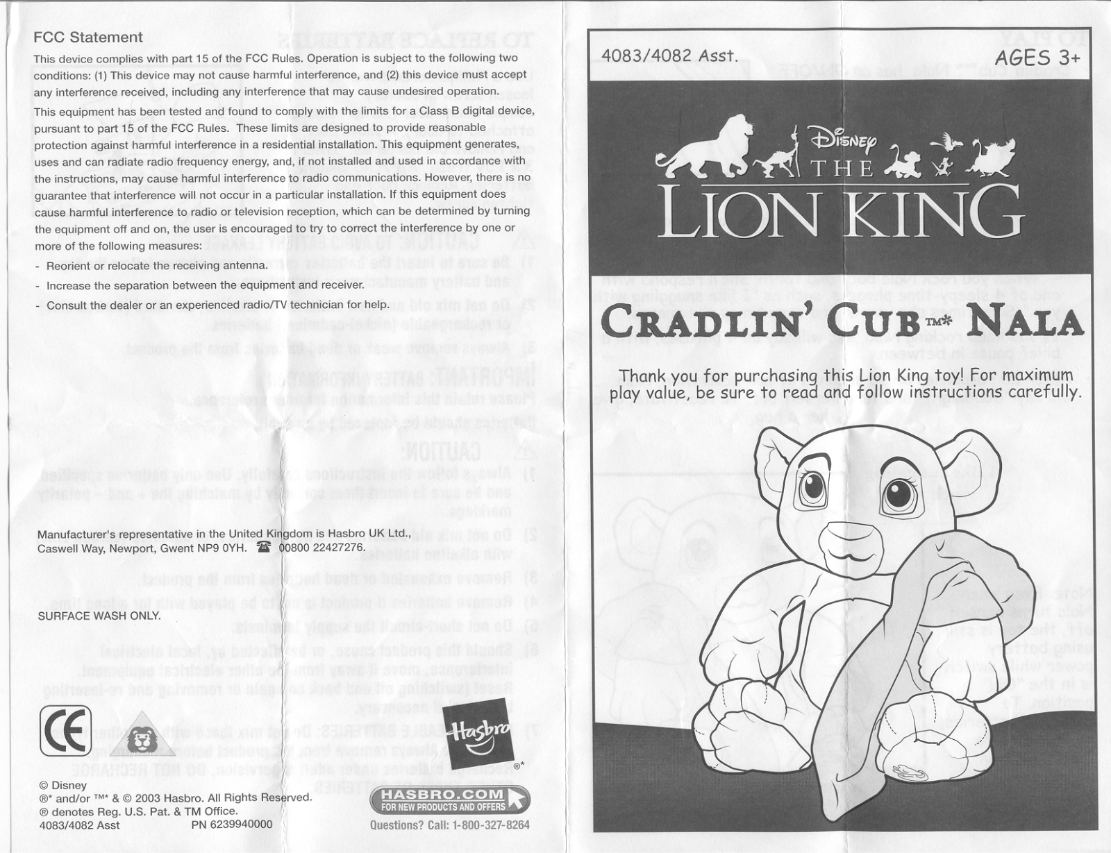 Hasbro Lion King Cradlin' Cub Nala User Manual