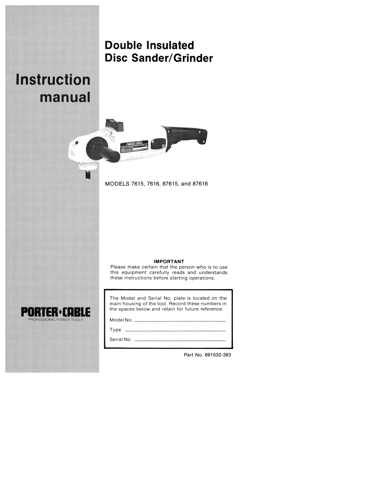 Porter-Cable 87615, 7616, 87616, 7615 User Manual