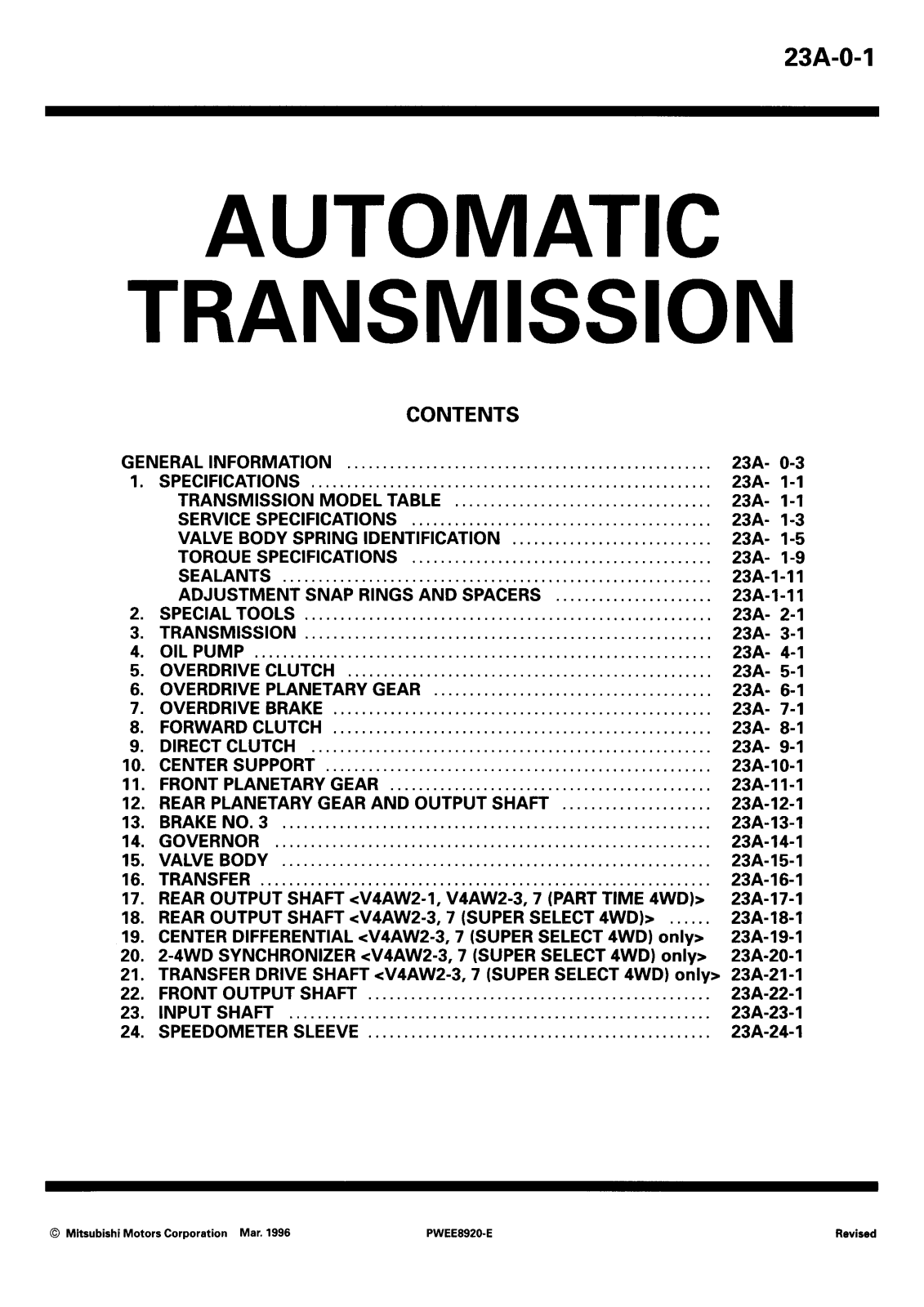 Mitsubishi PWEE8920-ABCDEFGHI 23A Service manual