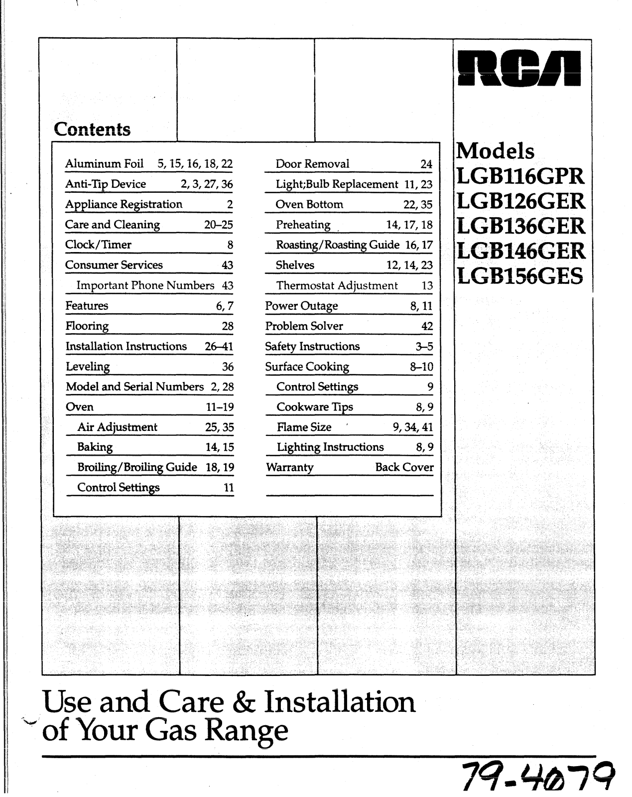 GE LGB116GPR, LGB126GER, LGB136GER, LGB146GER, LGB156GES Use and Care Manual