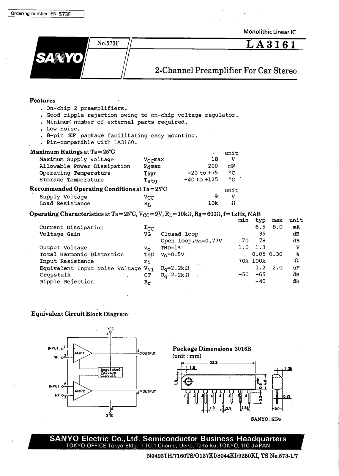 SANYO LA3161 Datasheet