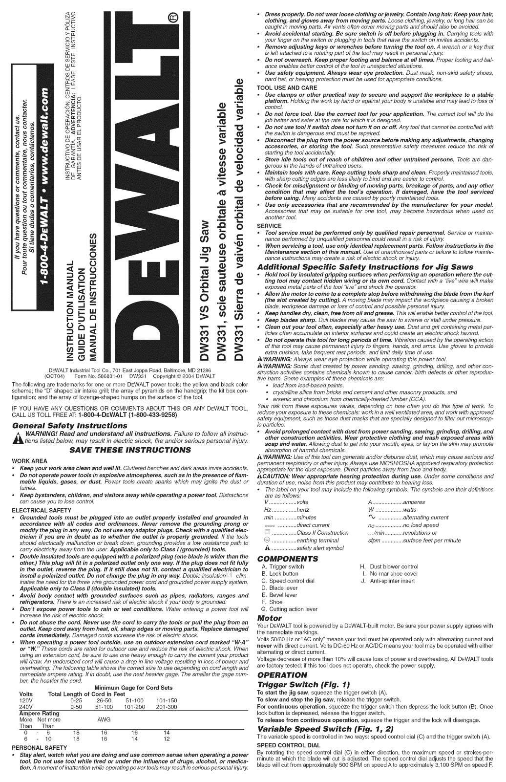 DeWalt DW331K TYPE10, DW331K TYPE1 Owner’s Manual
