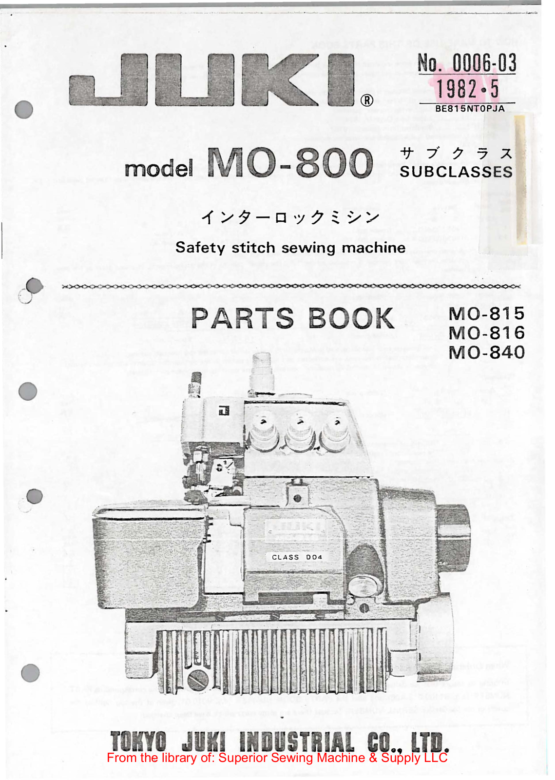 Juki MO-815, MO-816, MO-840 Manual