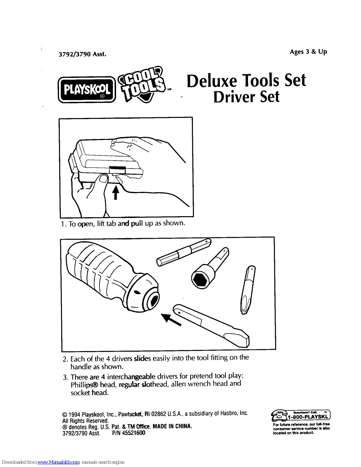 Playskool Deluxe Driver Tools Set Instructions Manual