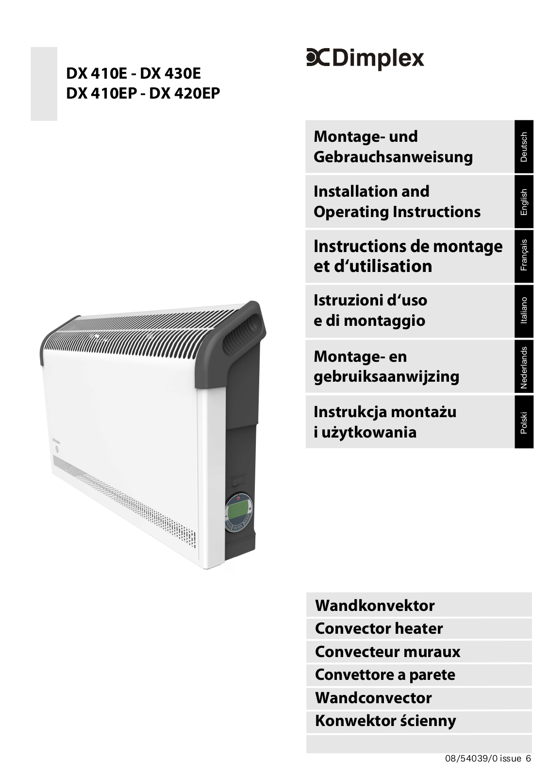 Dimplex DX 410E, DX 430E, DX 410EP, DX 420EP Installation and Operating Instructions