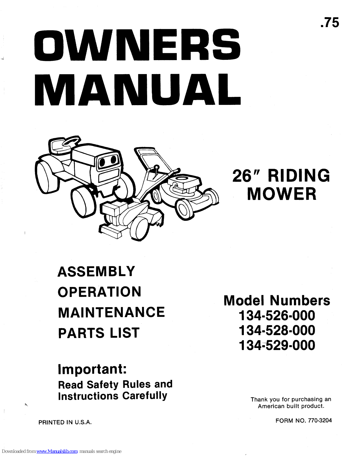 MTD 134-526-000, 134-528-000, 134-529-000 Owner's Manual