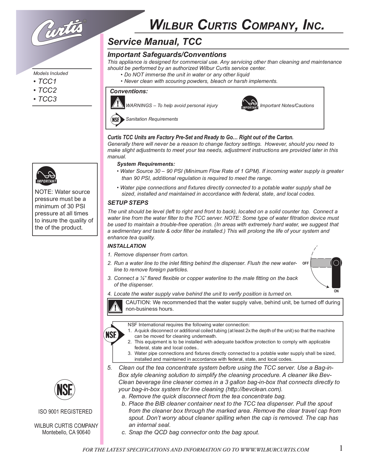 Wilbur Curtis Company TCC1, TCC2, TCC3 Service Manual