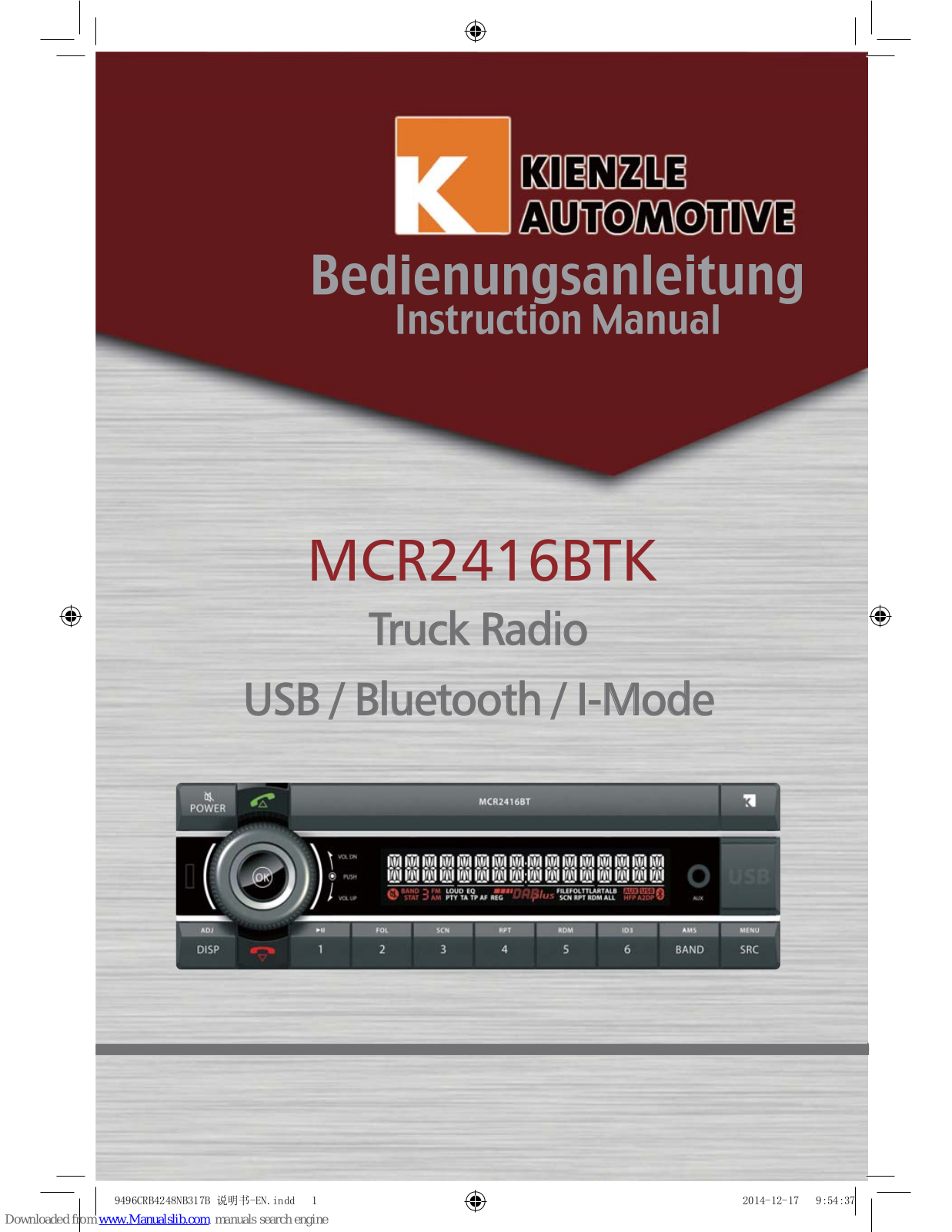 Kienzle Automotive MCR2416BTK Instruction Manual