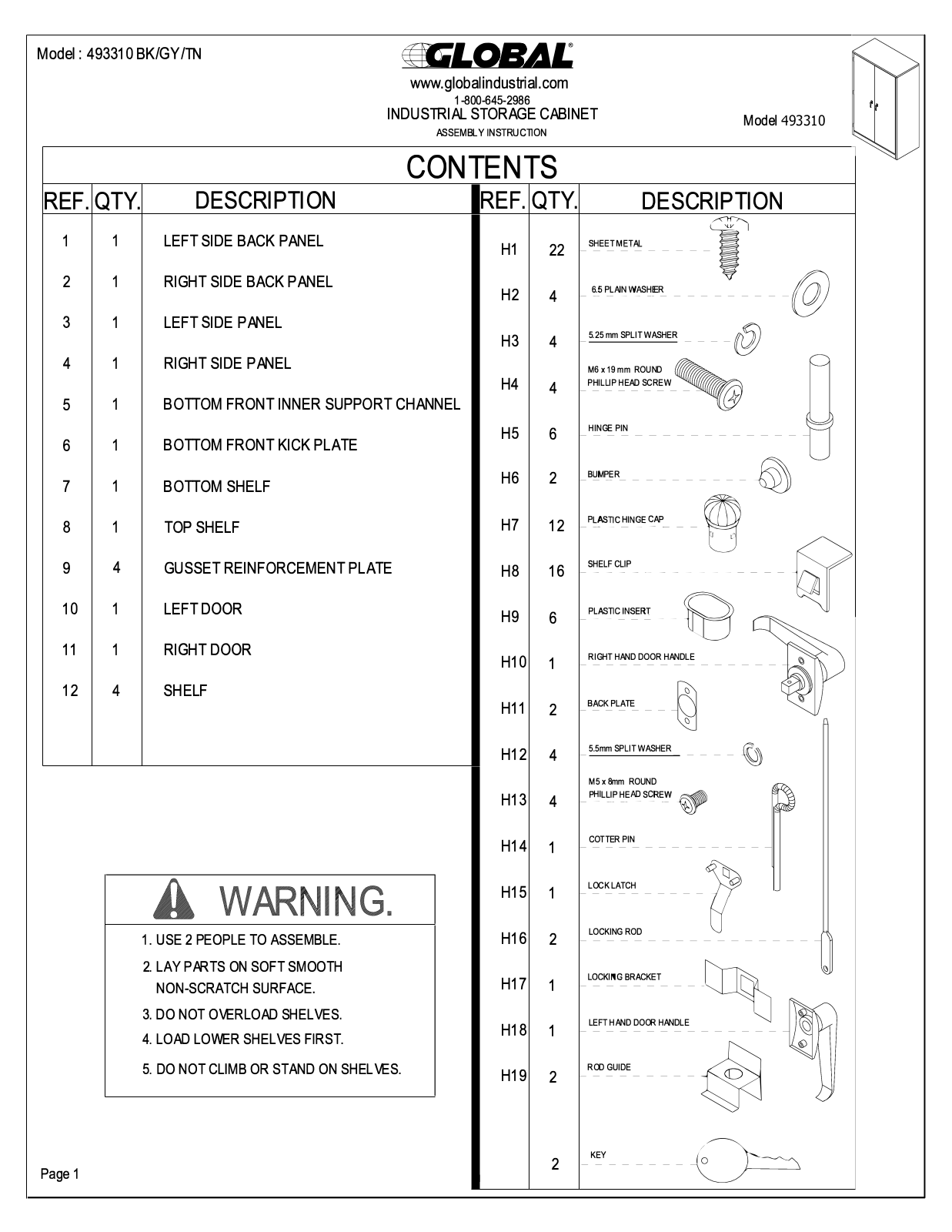 Global Industrial 493310GY User Manual