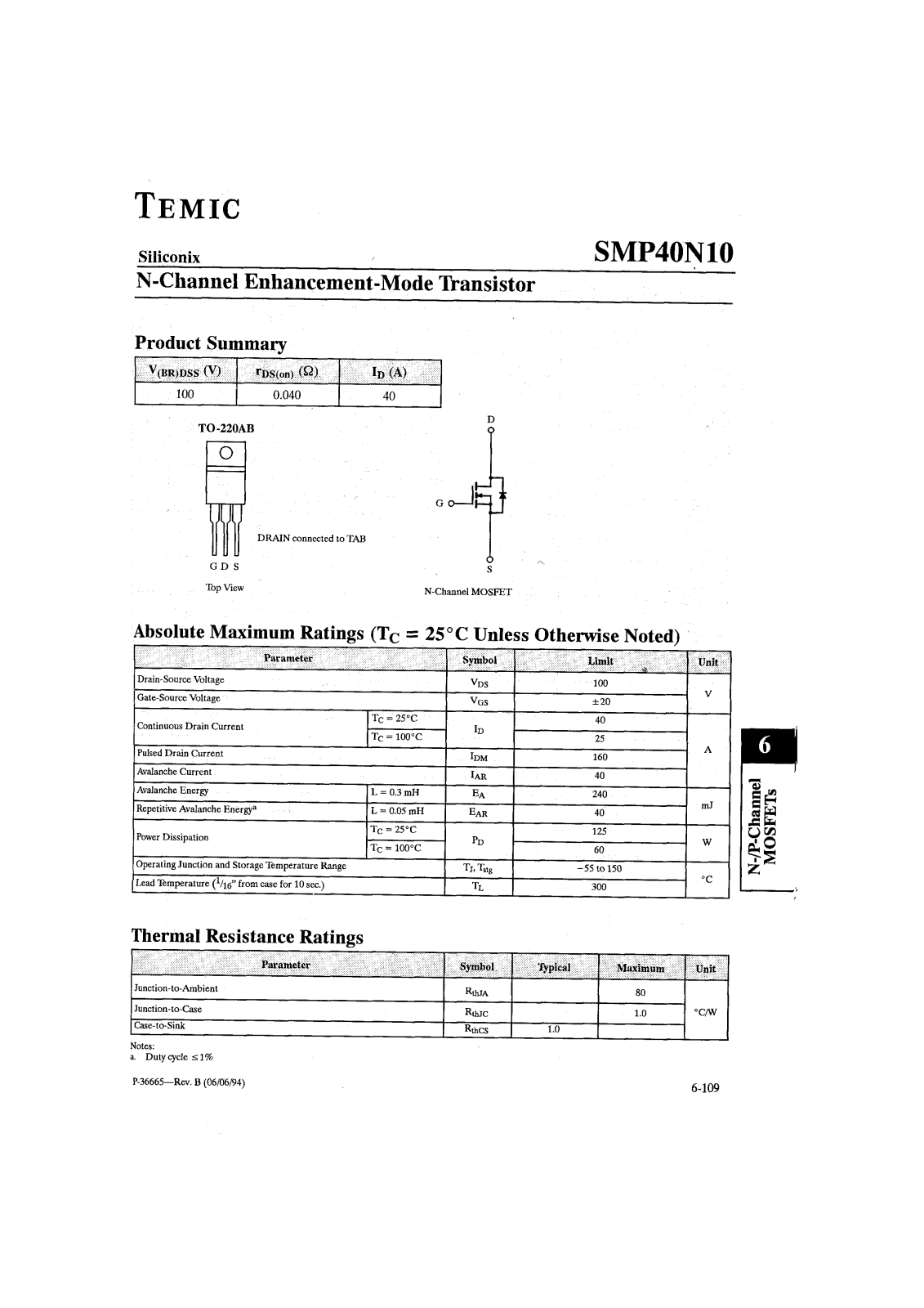 VISHAY SMP40N10 Datasheet