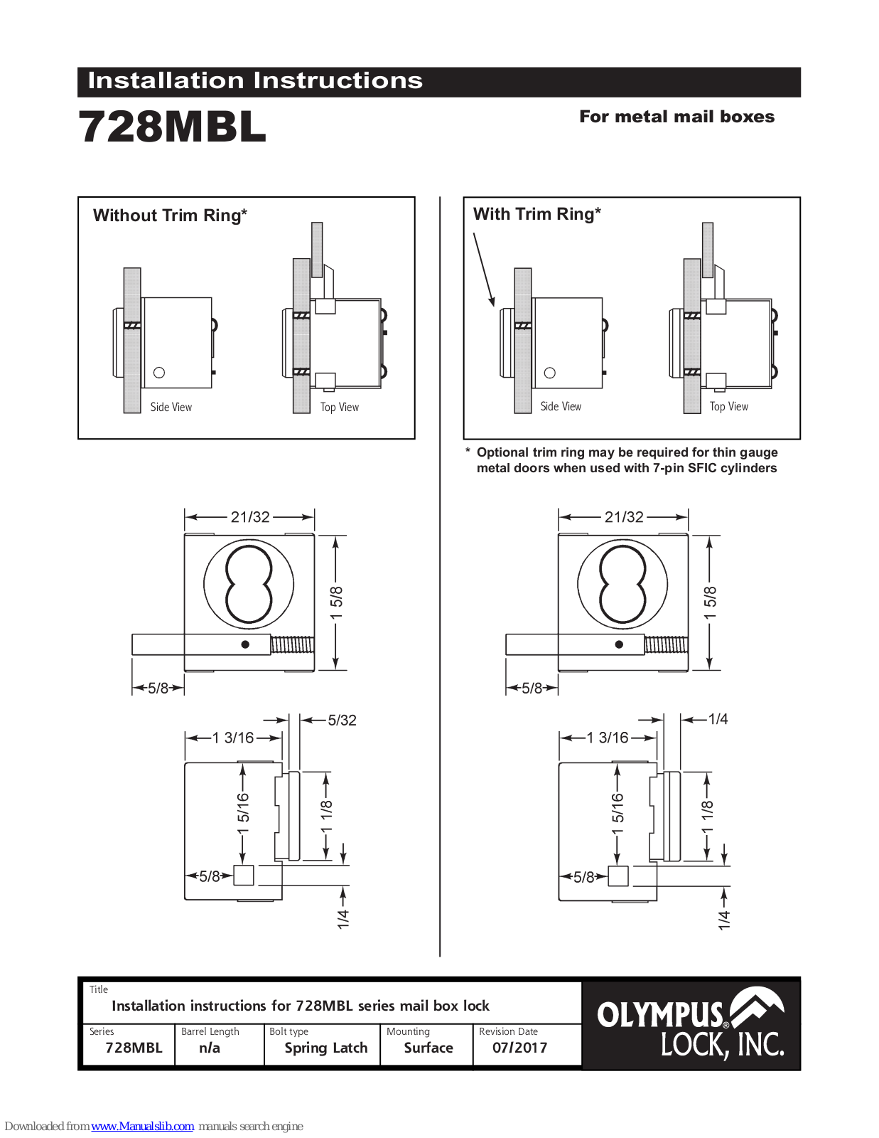 Olympus 728MBL Installation Instructions Manual