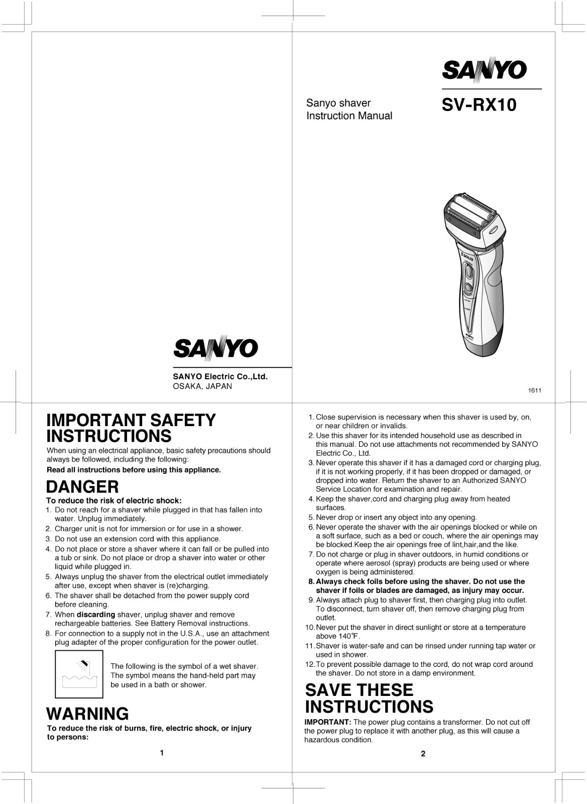 Sanyo SV-RX10 User Manual