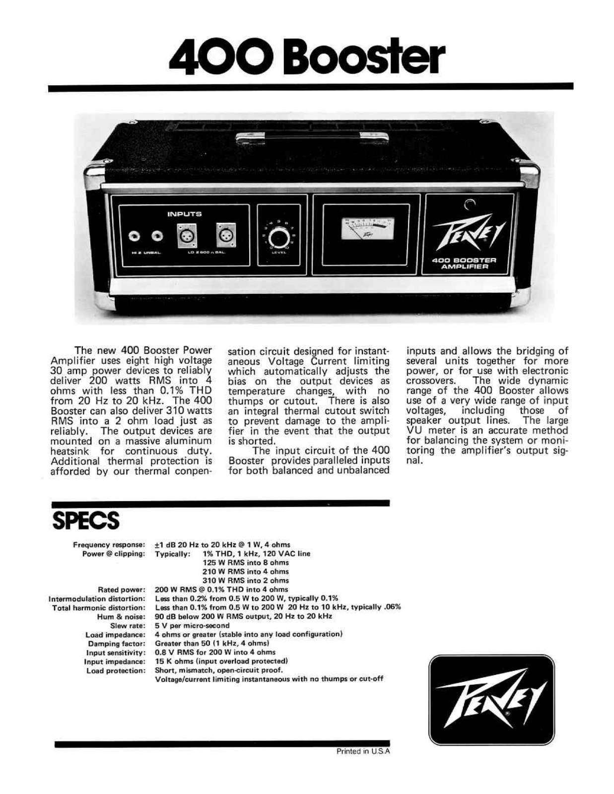 Peavey 400 BOOSTER DATASHEET