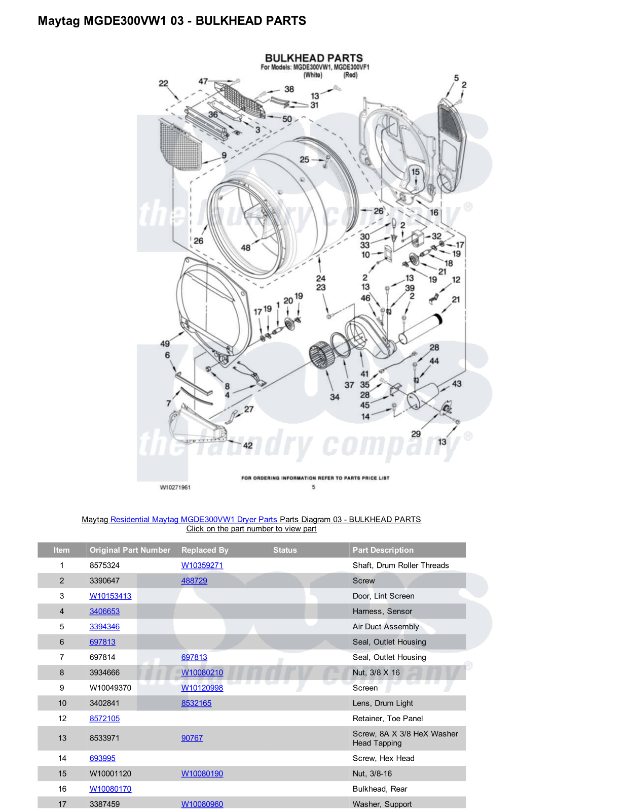 Maytag MGDE300VW1 Parts Diagram