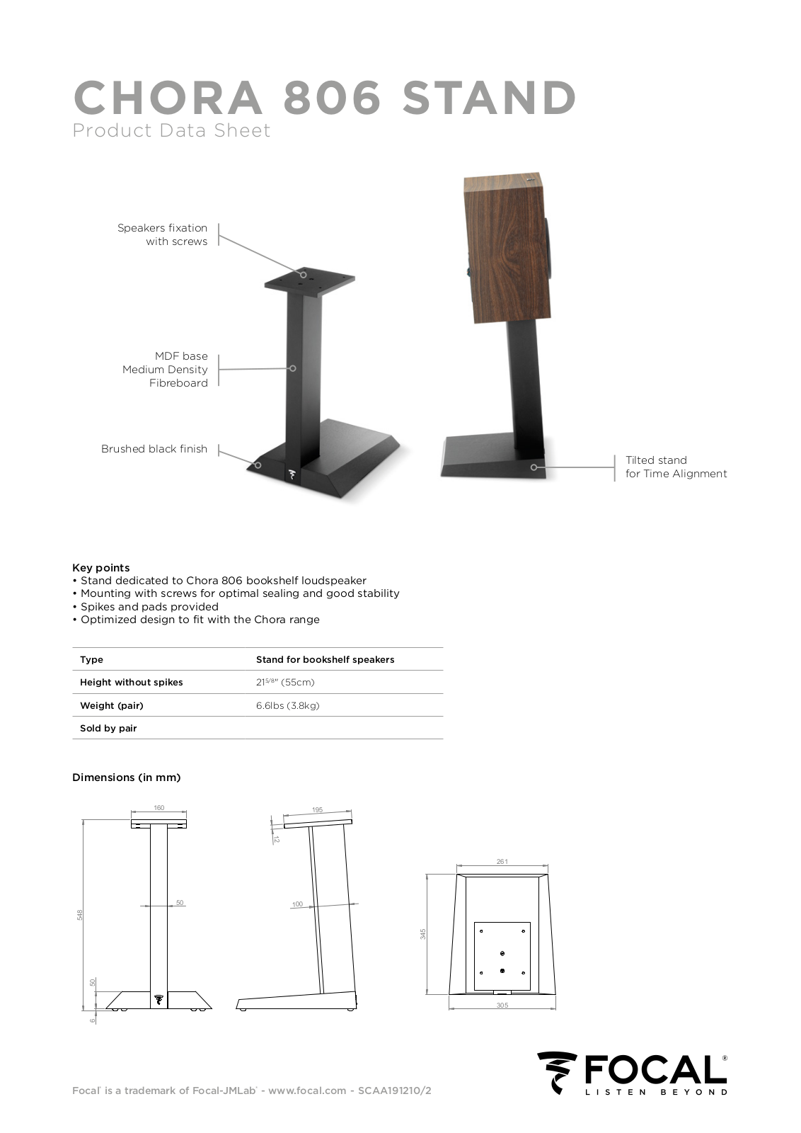 Focal CHORA 806 STAND Specification Sheet