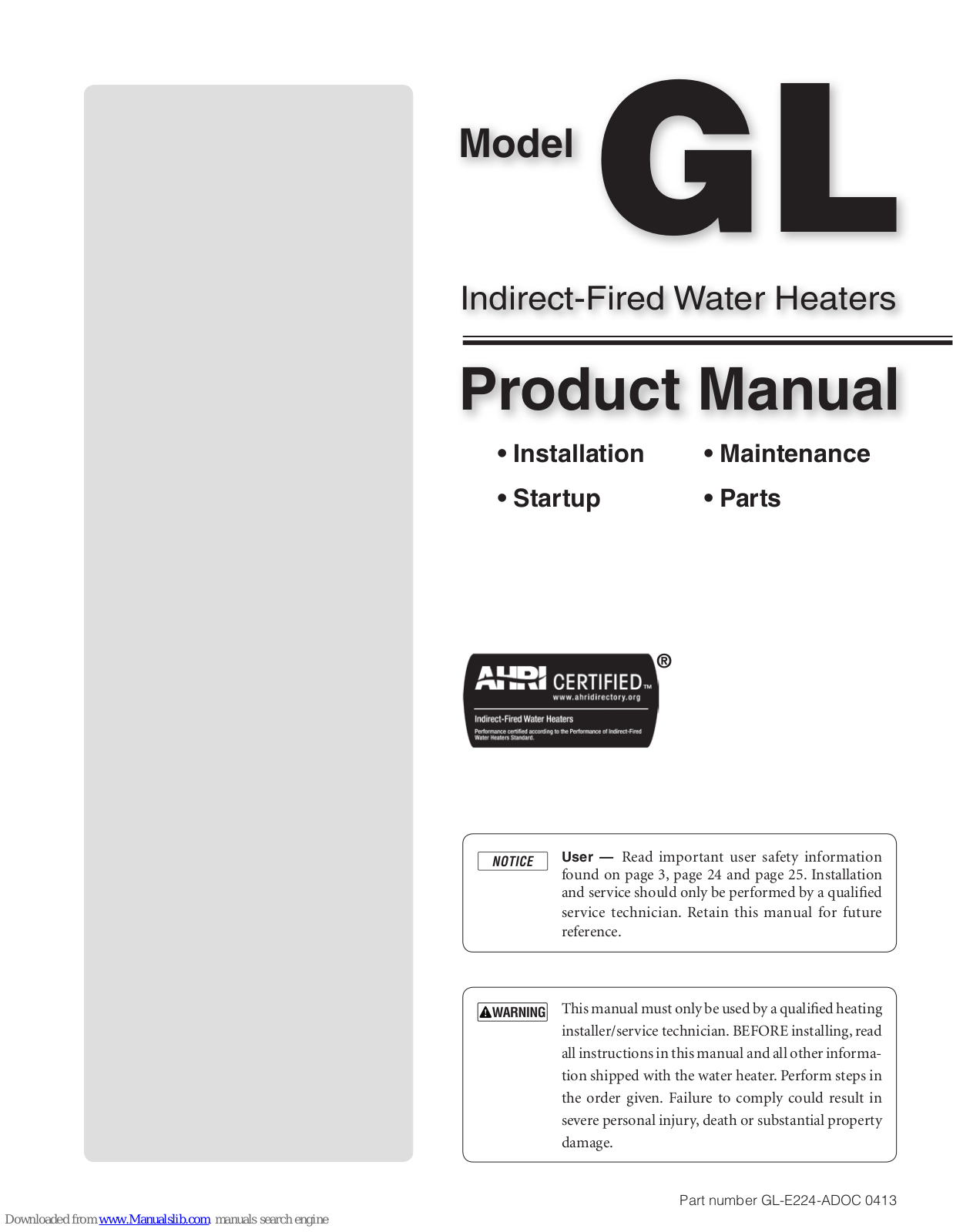 Williamson-Thermoflo GL32, GL42, GL53, GL80, GL105 Product Manual