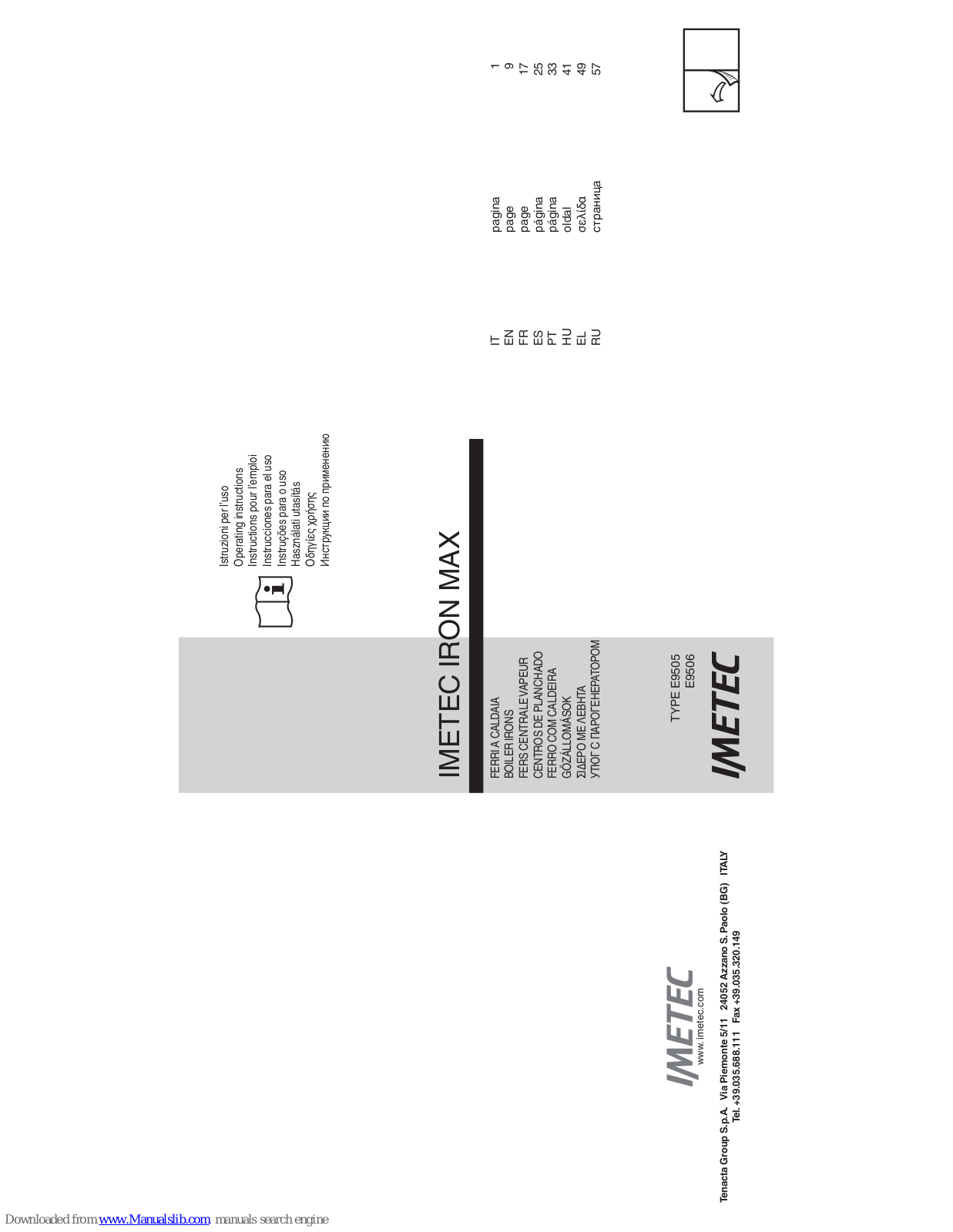 Imetec IRON MAX, E9505, E9506 Operating Instructions Manual