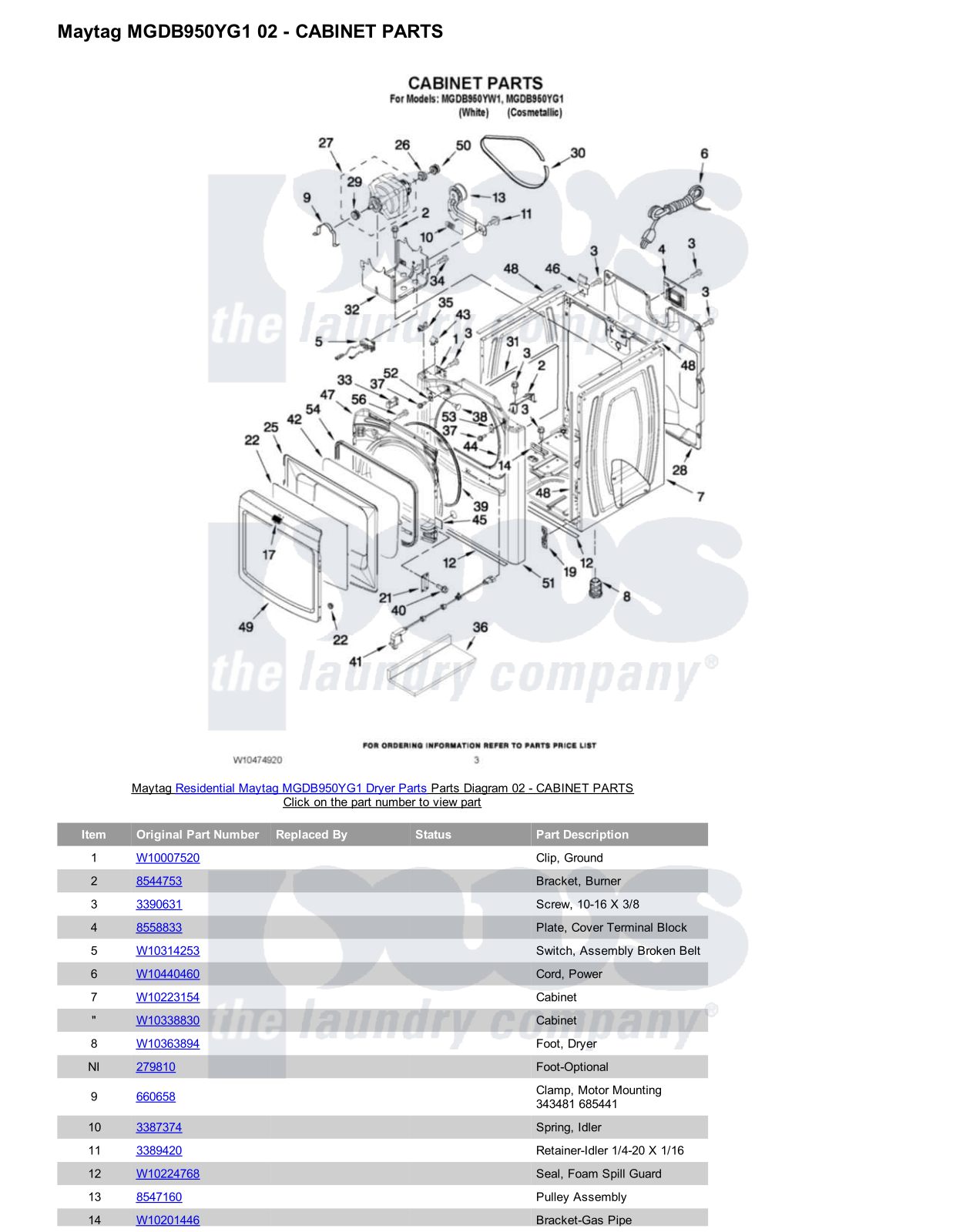 Maytag MGDB950YG1 Parts Diagram