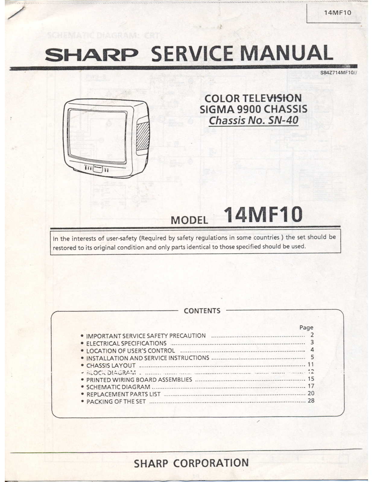 SHARP 14MF10 Diagram