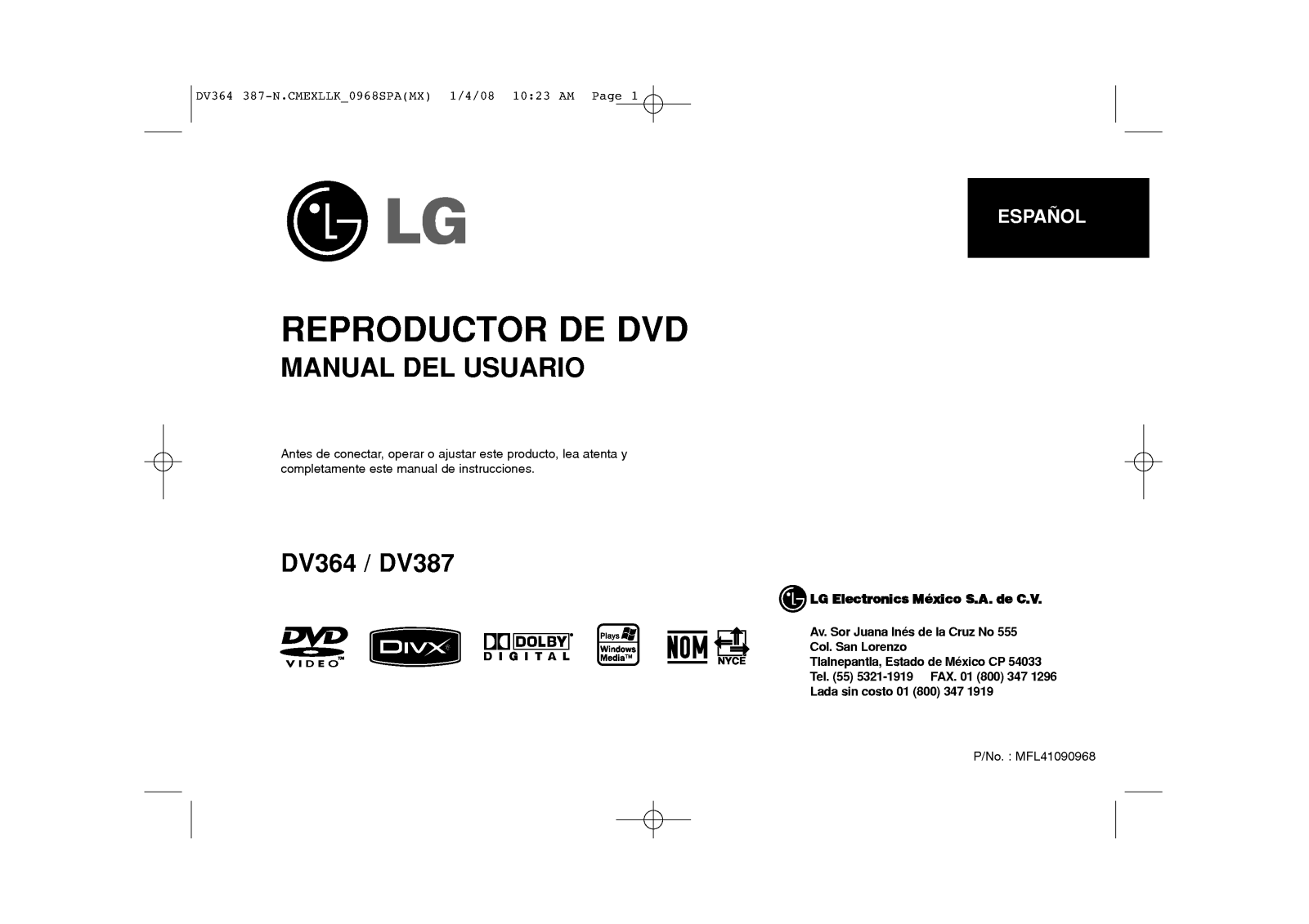 Lg DV387, DV364 User Manual