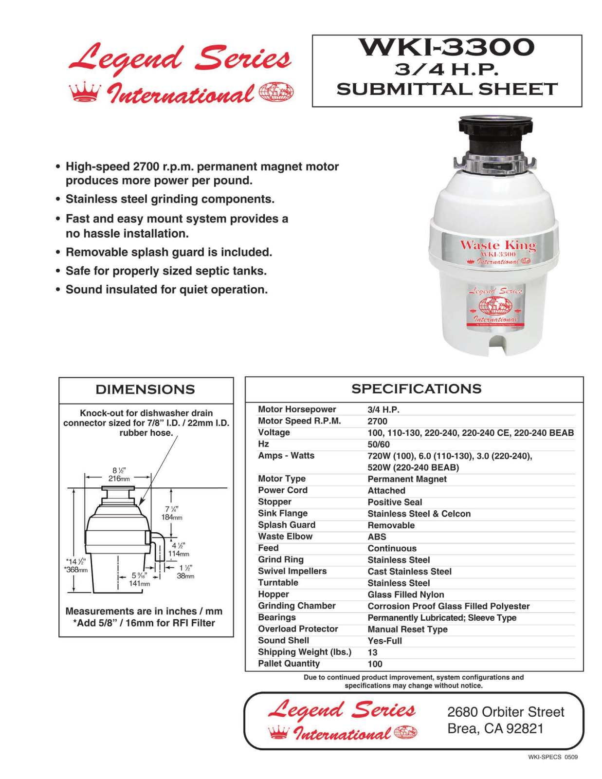 Waste King WKI-3300 User Manual