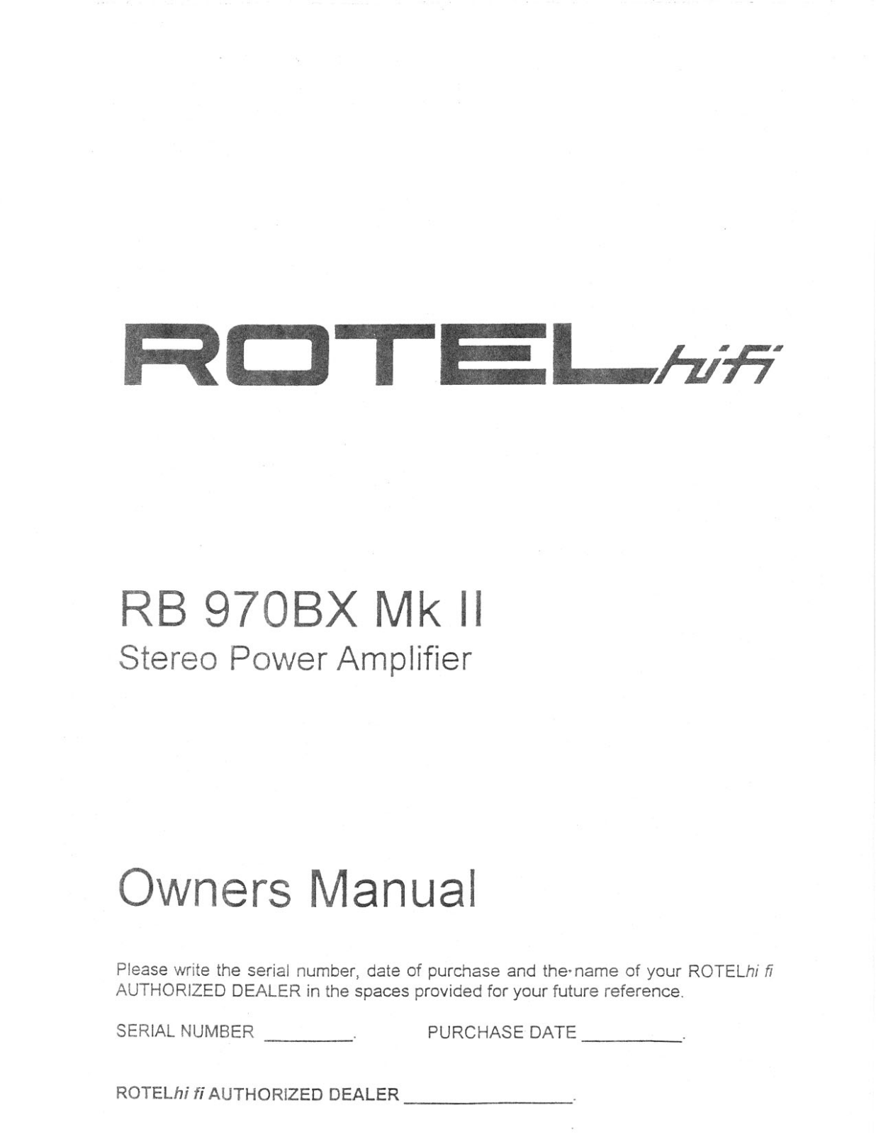 Rotel RB-970-BX MK Owners manual