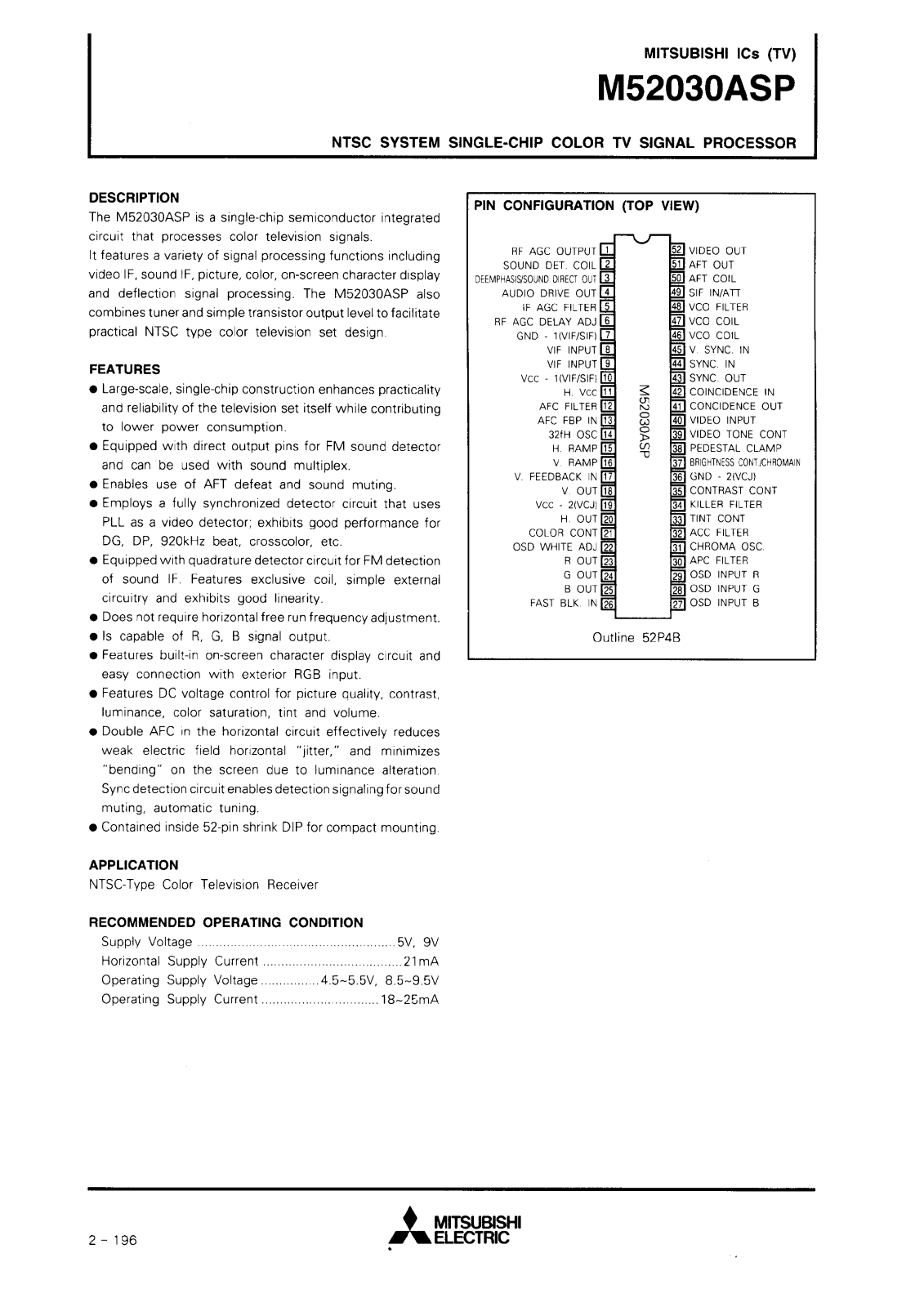 Mitsubishi M52030ASP Datasheet