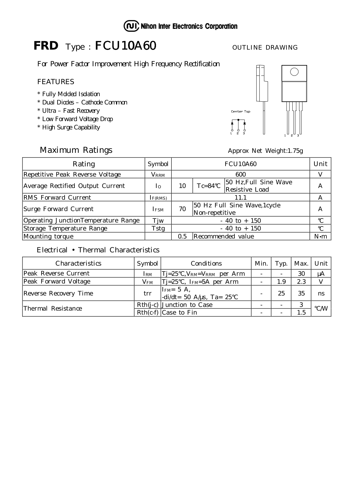 Datasheet FCU10A60 Datasheet (NIHON) - ManualMachine.com