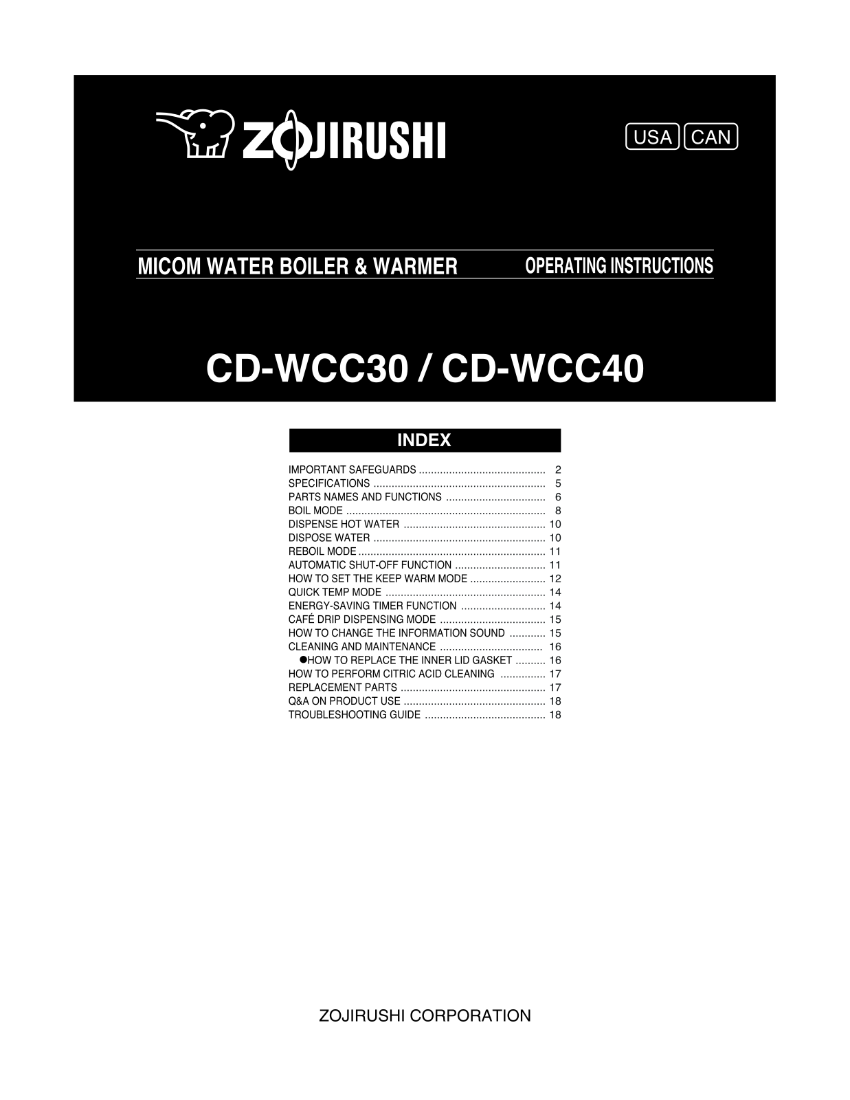 Zojirushi CD-WCC30, CD-WCC40 User Manual