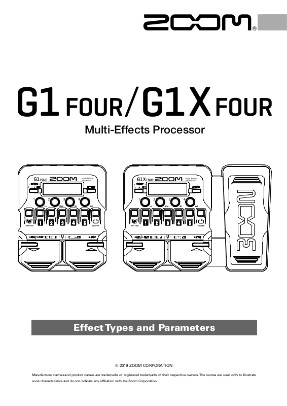 Zoom G1 Four, G1X Four Effect Types and Parameters