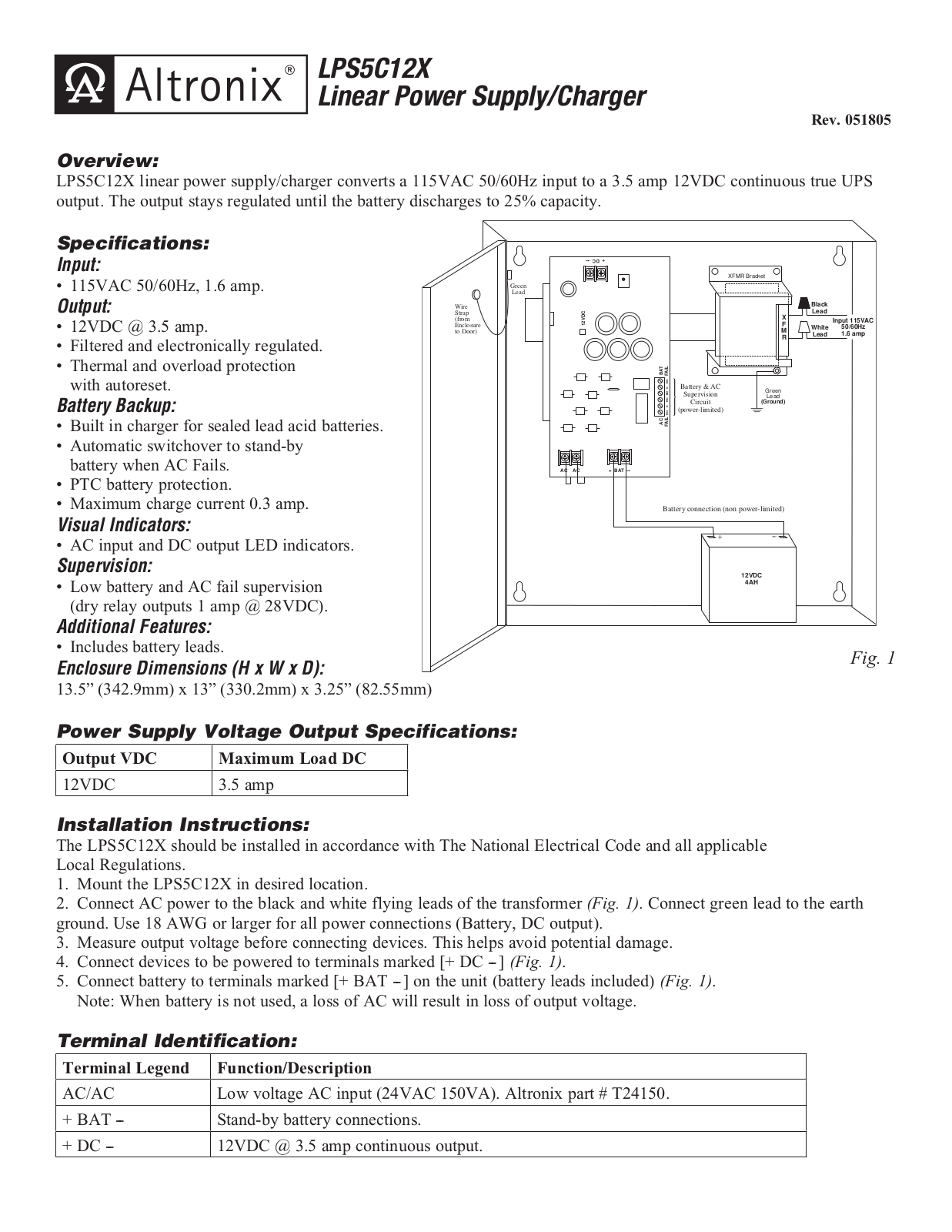 Altronix LPS5C12X Installation Instructions