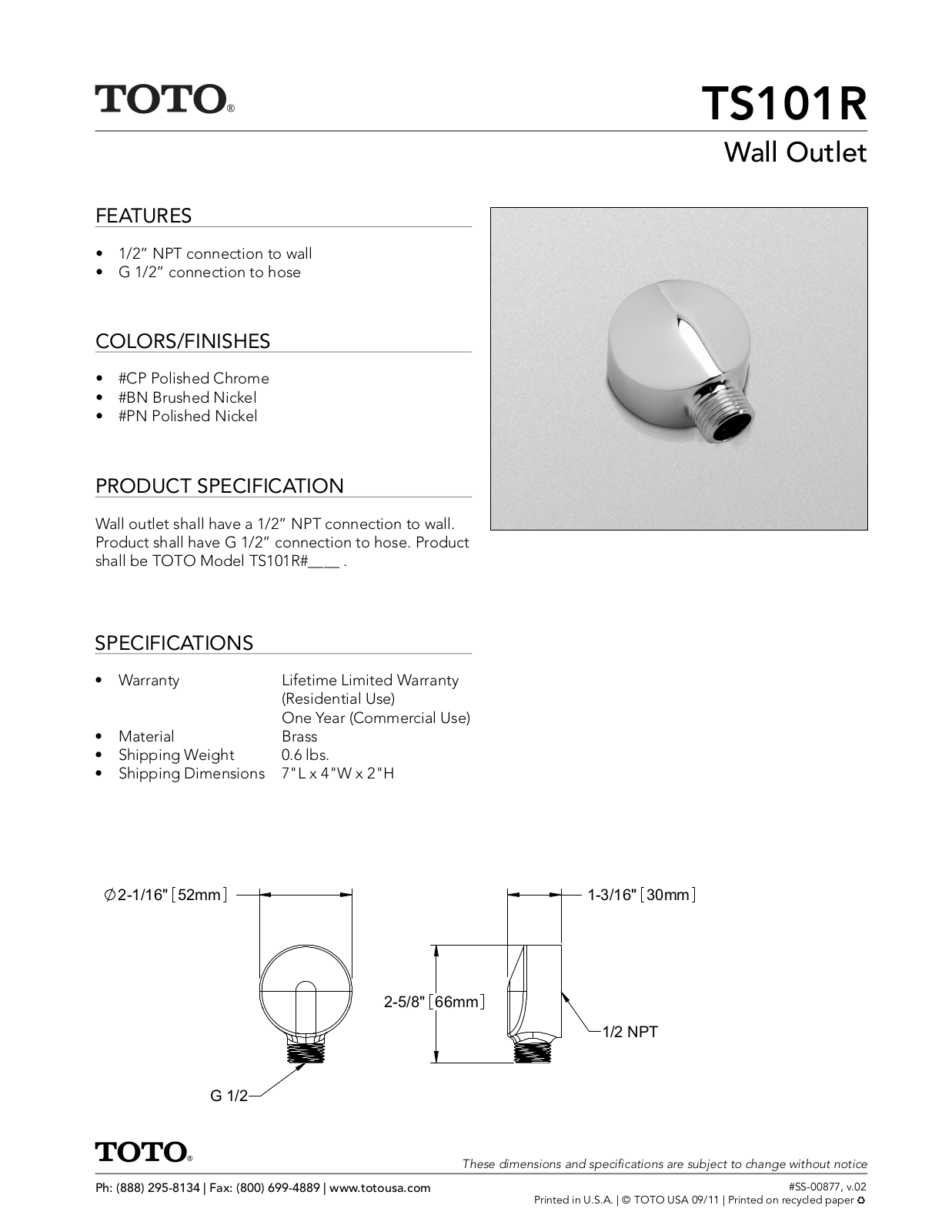 TOTO SBSA1907 Specifications - ManualMachine.com