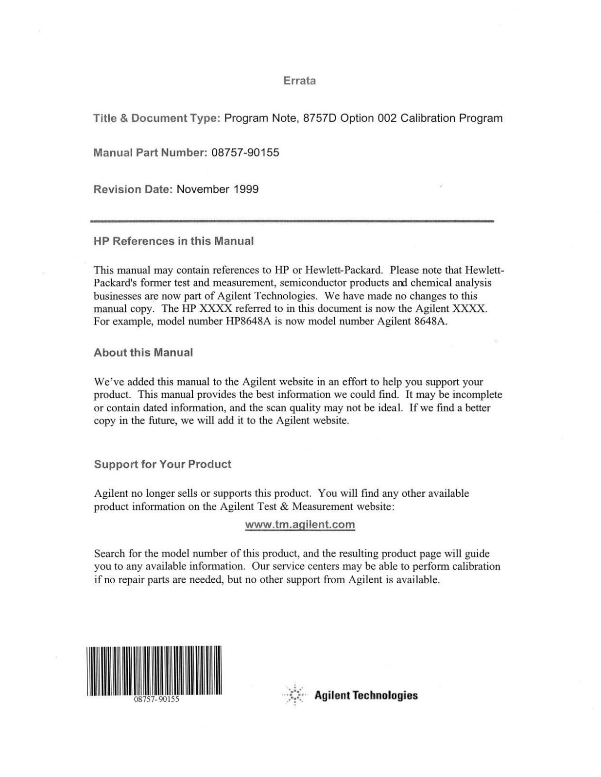 Agilent 3B Programming Note Datasheet - ManualMachine.com