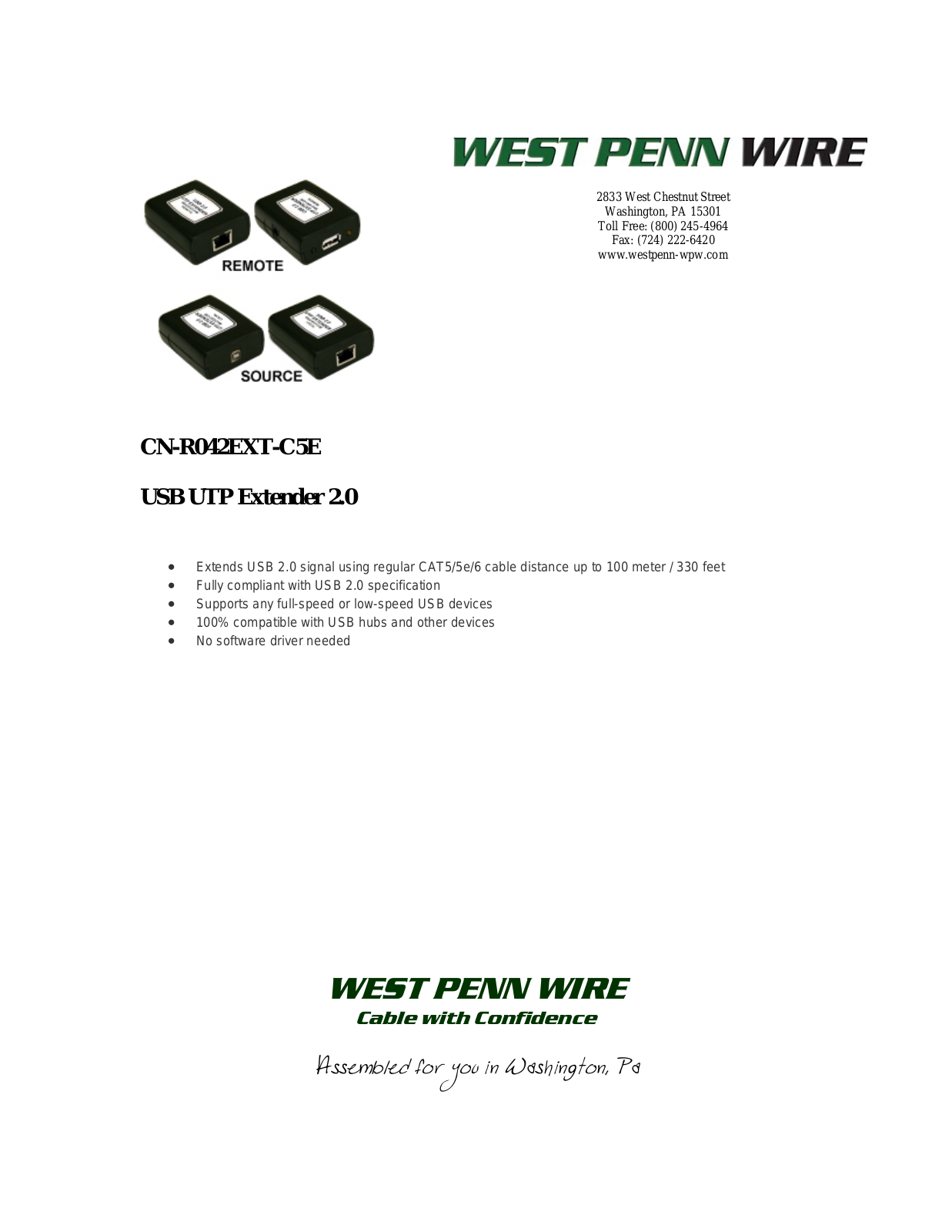 West Penn CN-R042EXT-C5E Specsheet