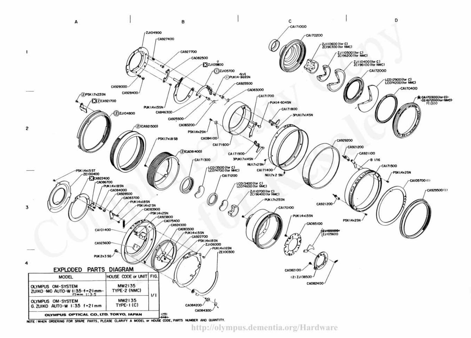 OLYMPUS 21mm f3.5 Service Manual