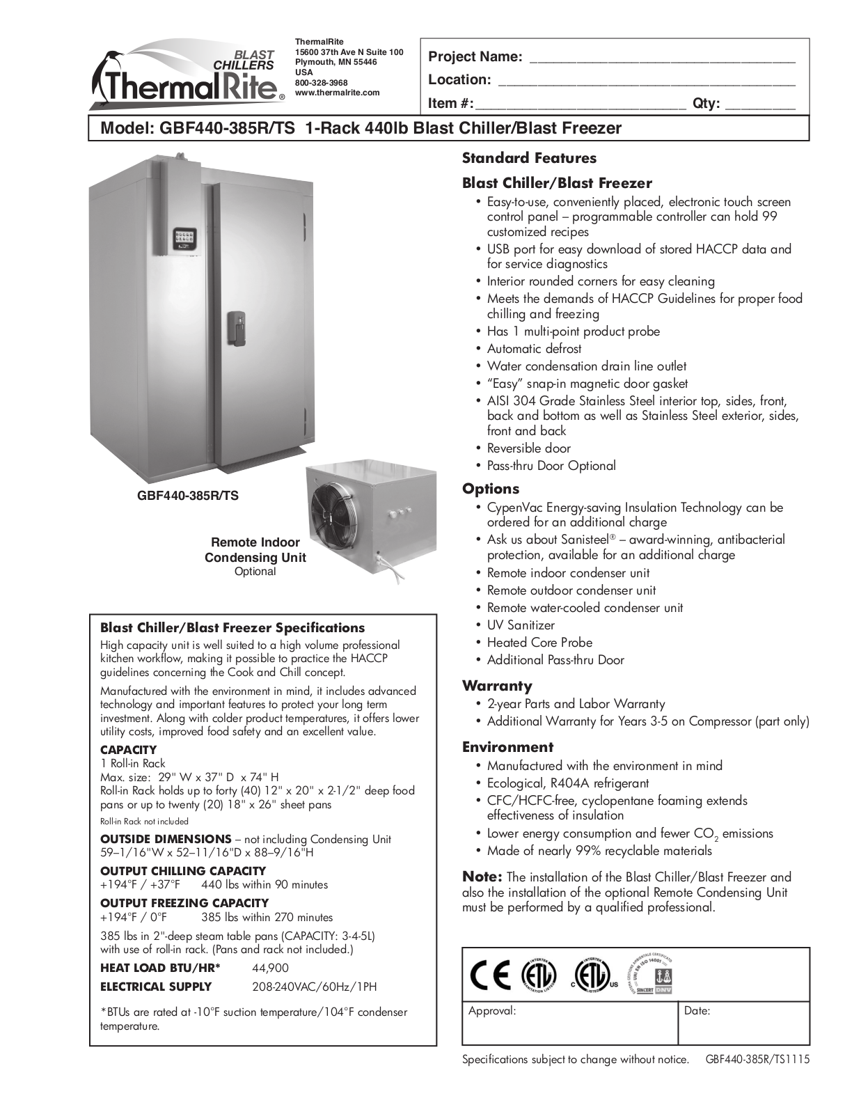 ThermalRite GBF440-385R-TS User Manual