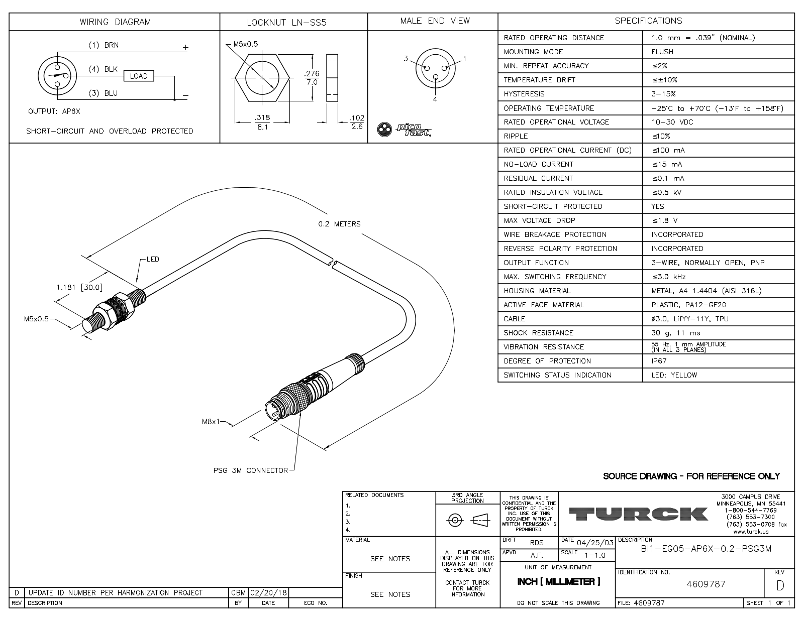 Turck BI1-EG05-AP6X-0.2-PSG3M Data Sheet