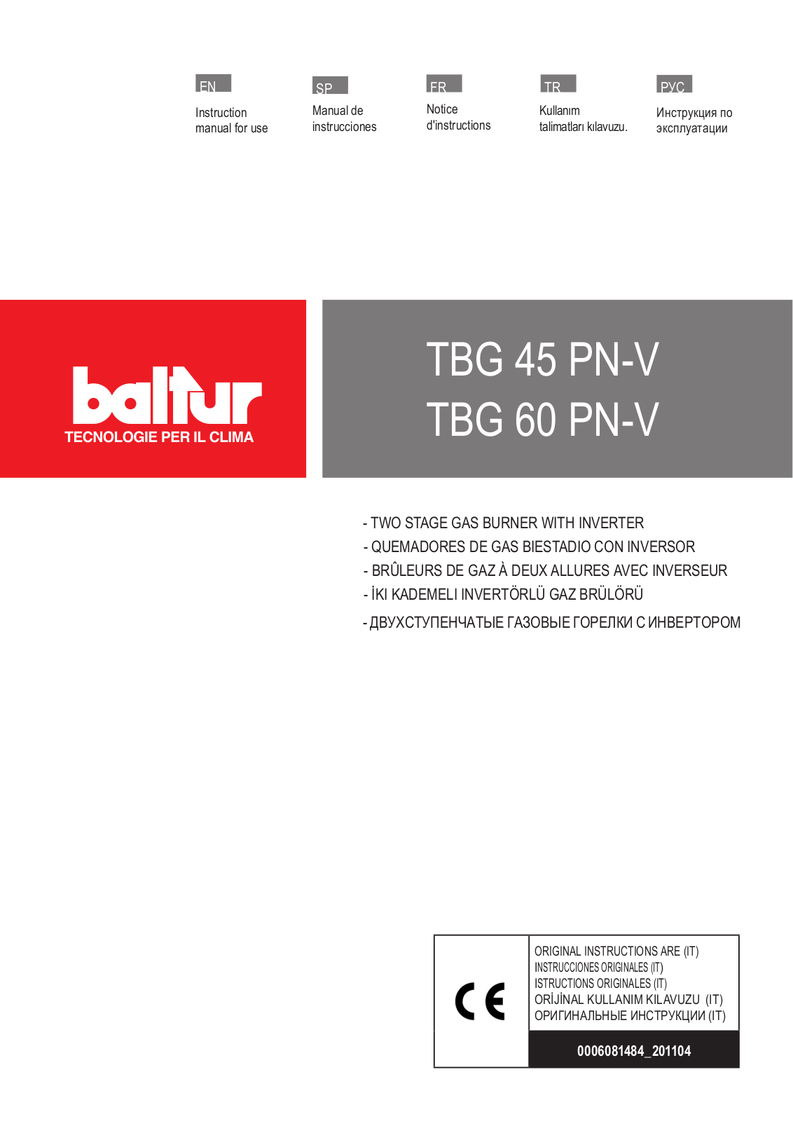 baltur TBG 45 PN-V, TBG 60 PN-V Instruction Manual For Use