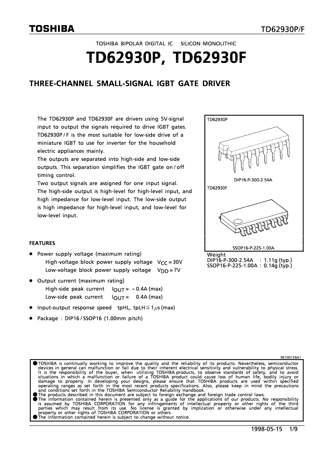 Toshiba TD62930P, TD62930F Datasheet