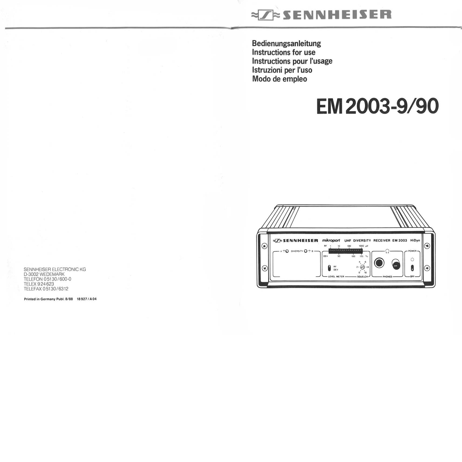 Sennheiser em 2003-9 User Manual