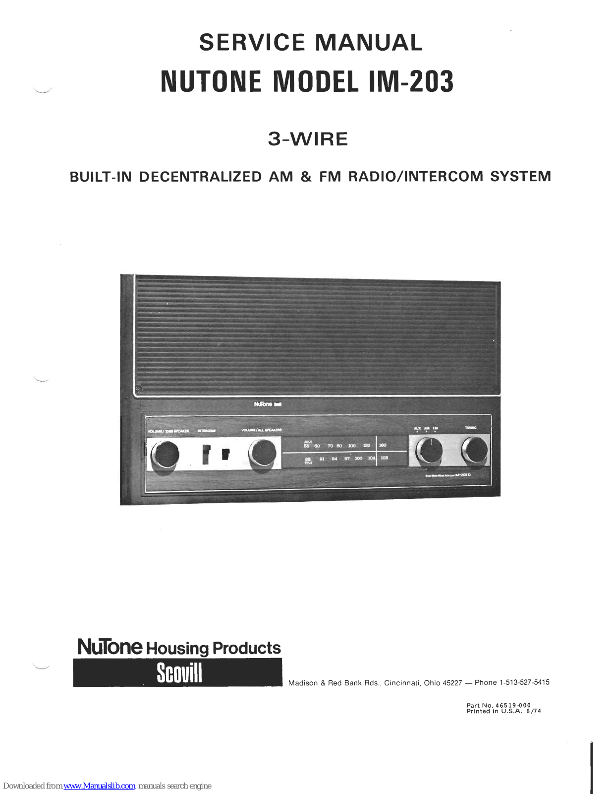 NuTone IM-203 Service Manual